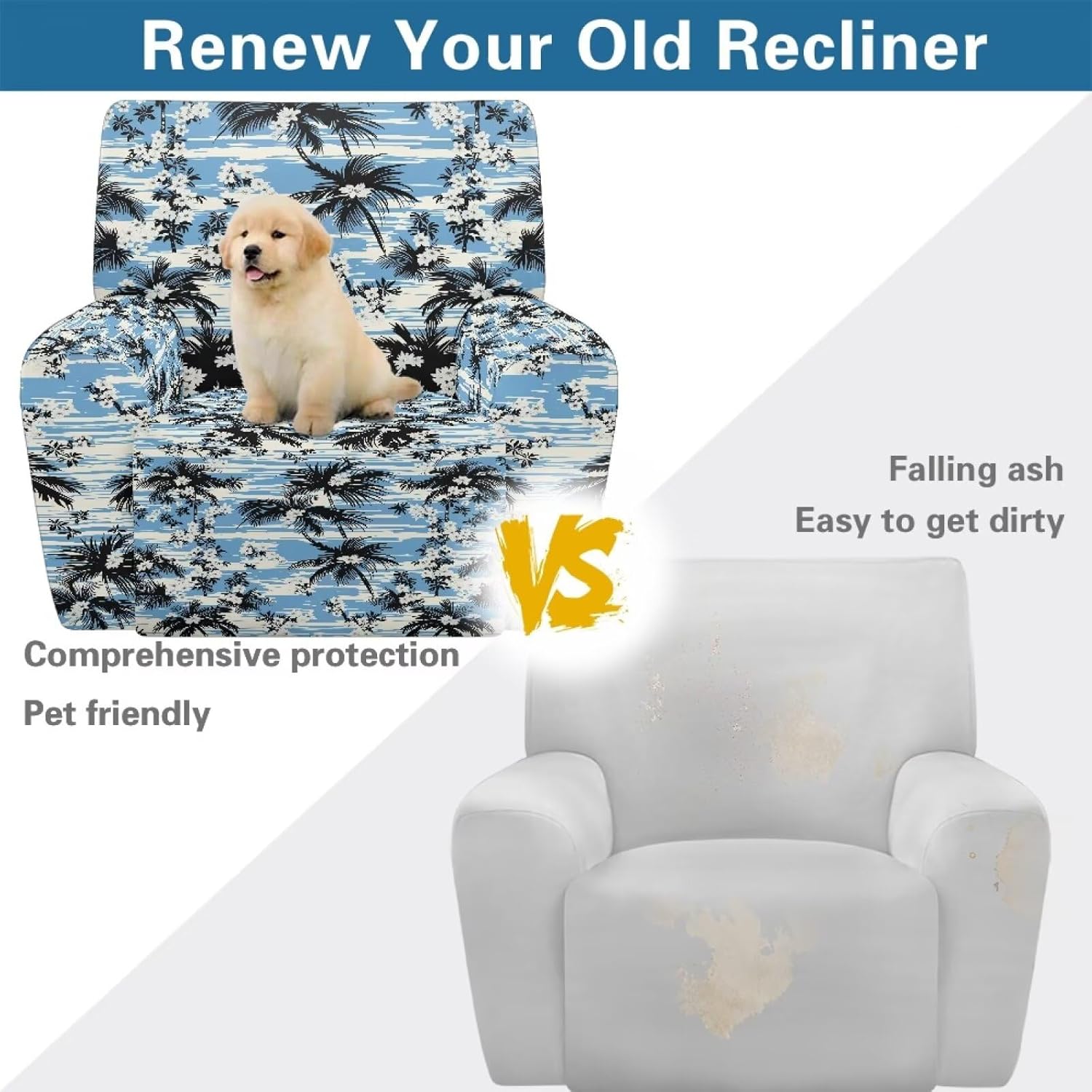 Recliner Chair Covers 4 Pieces Covers for Electric Power Lift Reclining Chair Single-Seater Furniture Protector Washable Armchair Protective, Tropical Tree