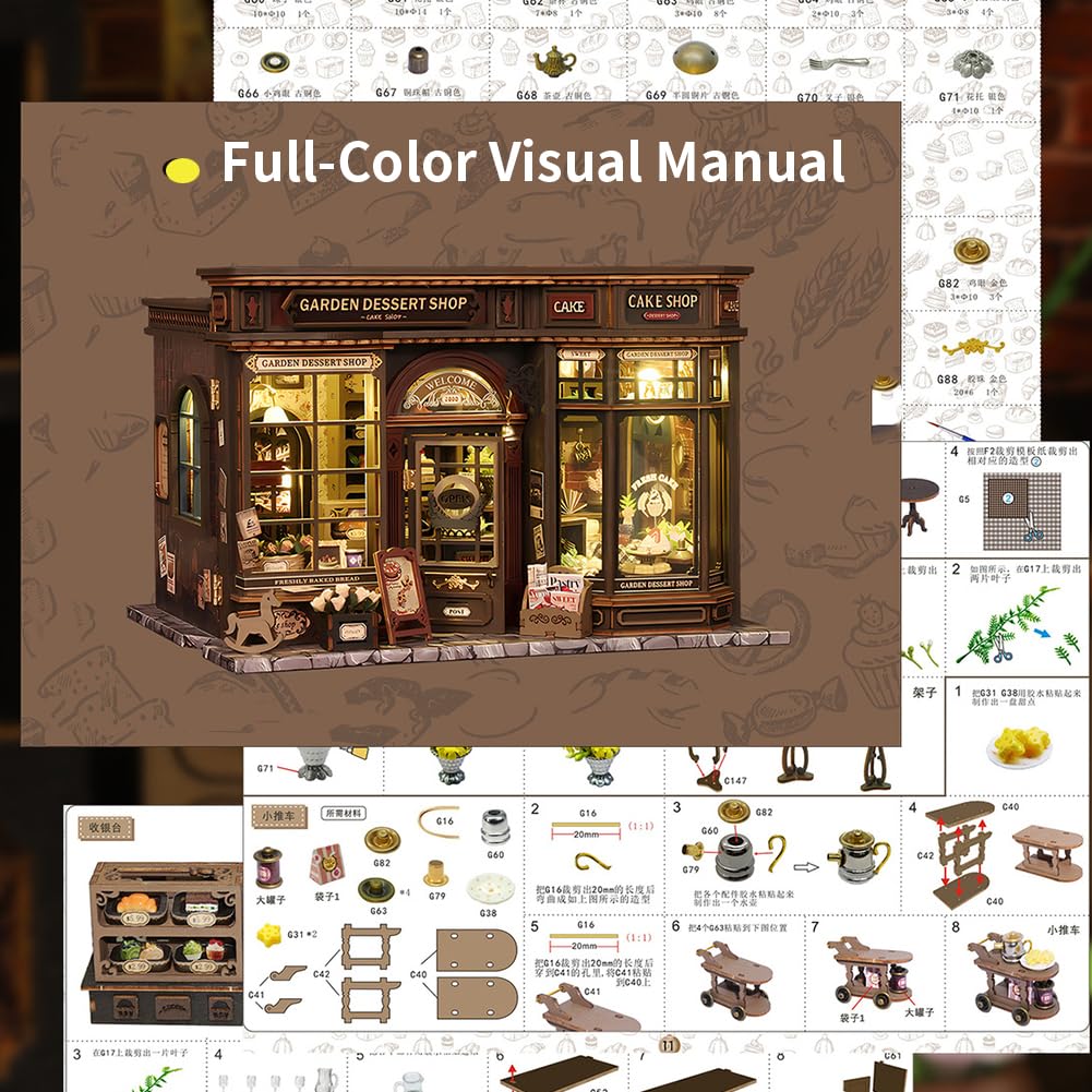 Kit fai da te in miniatura con luce a LED e movimento musicale, fatto a mano, decorazione per angoli di libri, per scrivania, progetto creativo per la decorazione della casa
