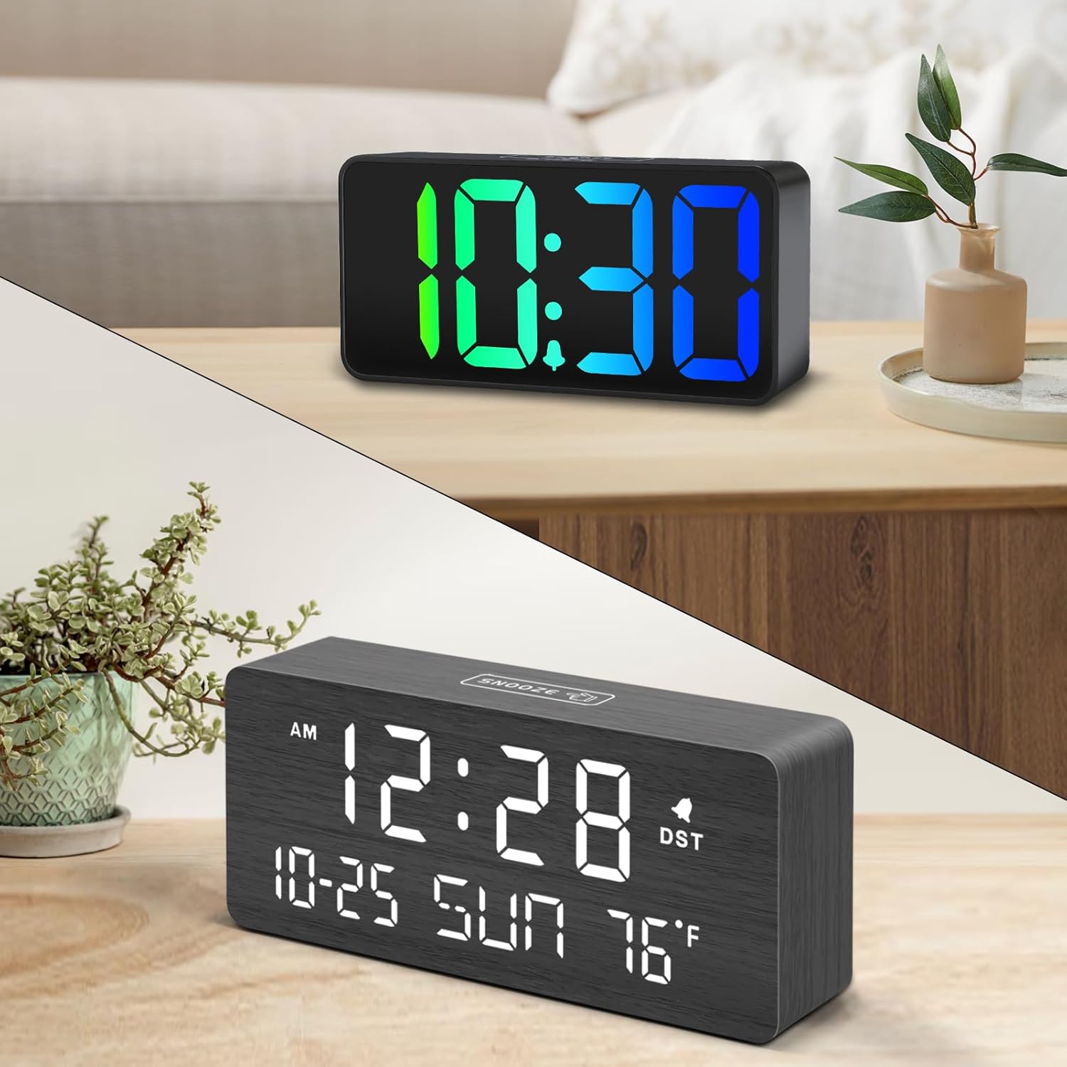 DreamSky RGB Alarm Clock and Wooden Alarm Clock with Date