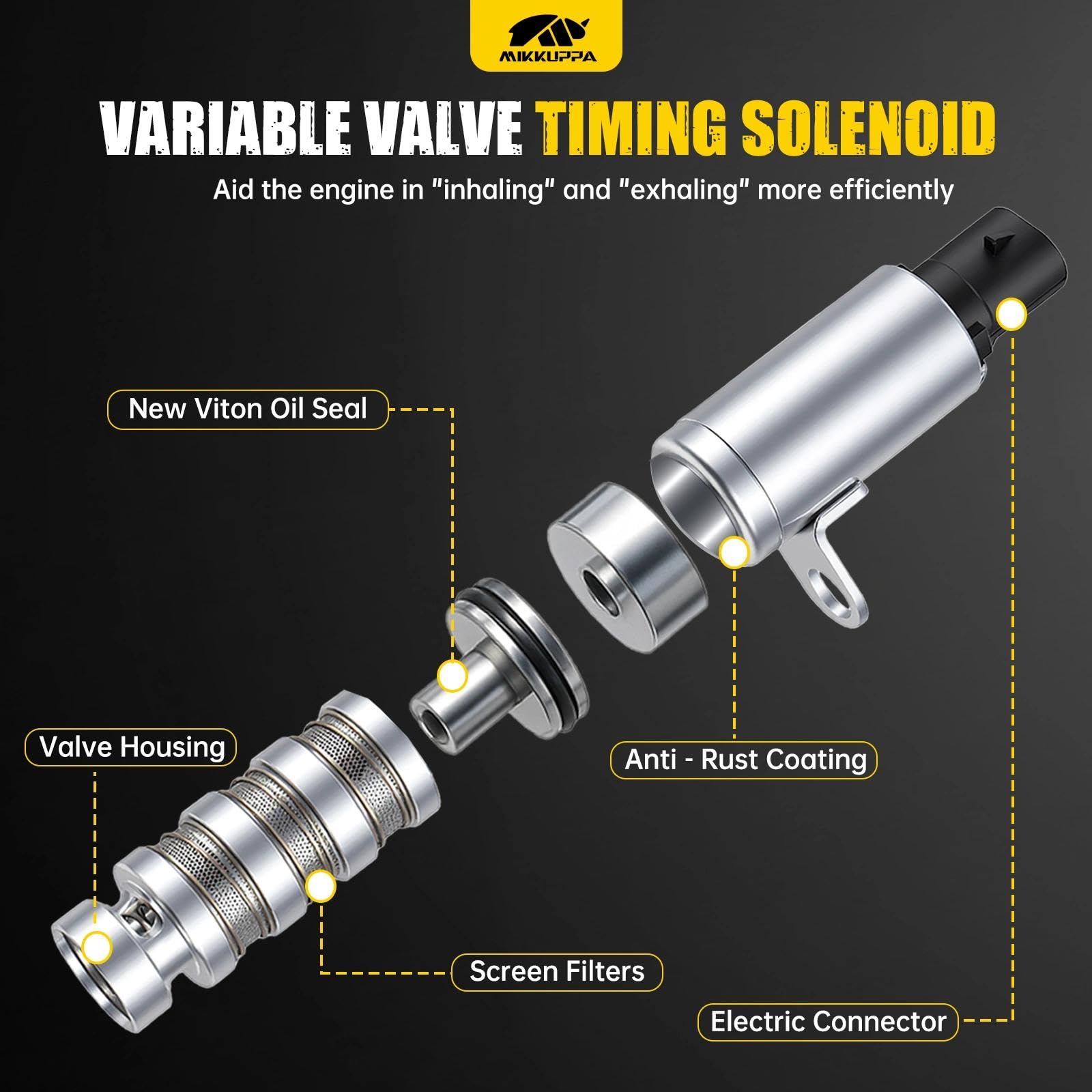 MIKKUPPA Solenoide di fasatura variabile della valvola del motore di aspirazione e scarico 1.8L 2.0L VVT, Attuatore di posizione dell'albero a camme compatibile con Hyundai & Kia 243752E100 243552E100
