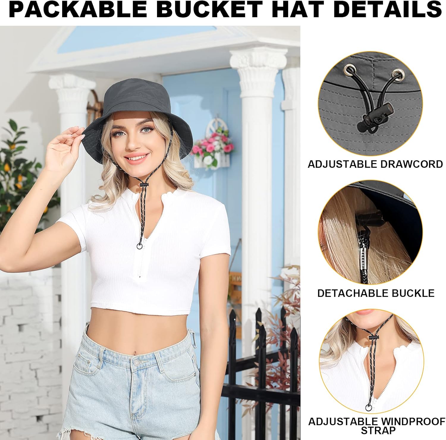 Womens Packable Waterproof Bucket Hat Men UV Protection Sun Hat - Image 6