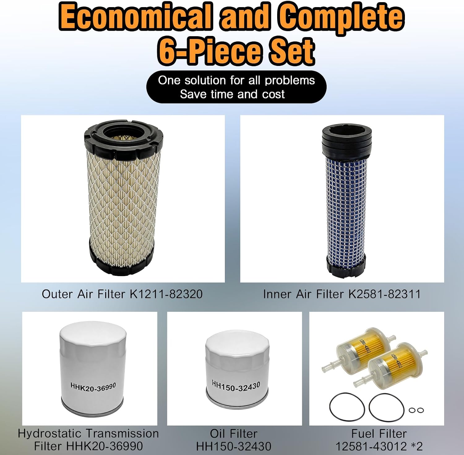 HH150-32430 K1211-82320 12581-43012 HHK20-36990 Filter Kit – Air, Fuel, Oil & Hydraulic Replacement Set Compatible with Kubota BX22, BX23, BX24, BX25, BX2200, BX2230, BX2350, BX2360, BX2370 & More
