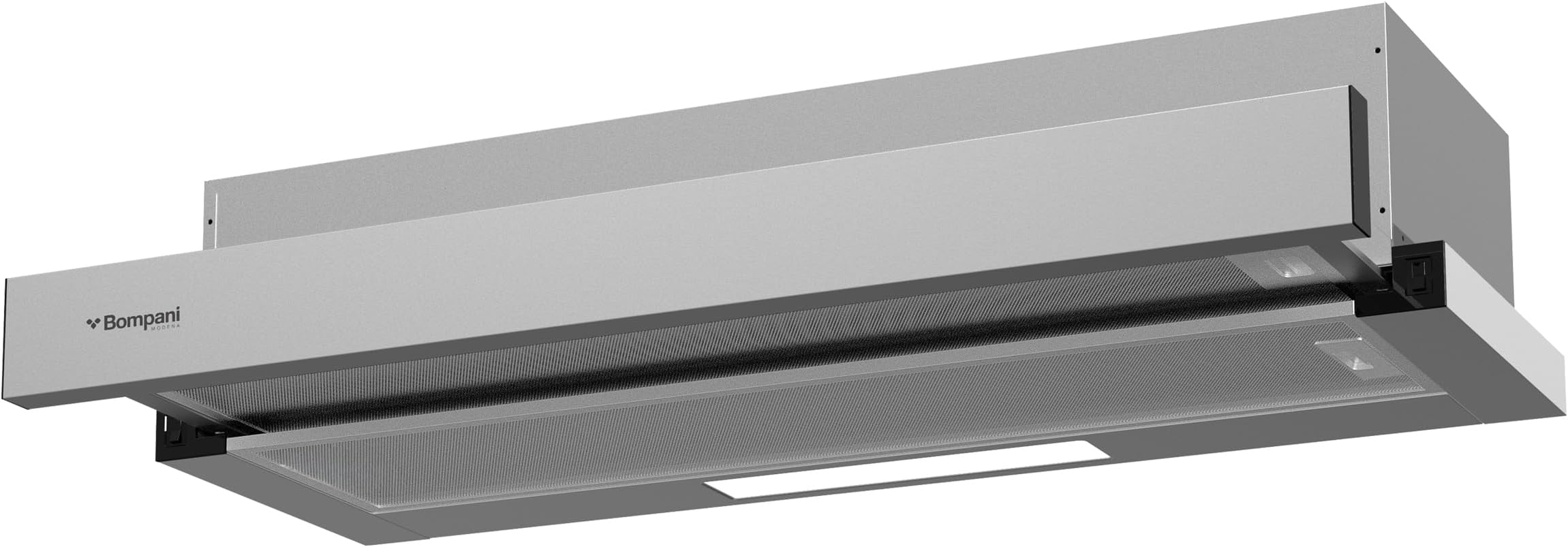 Bompani 90cm Built-in Hood With Stainless Steel, Slide Out Design, 2 Speeds, 440 M3/H, Aluminum & Carbon Filters, 3-Layer Aluminum Filter (2 pcs) - BOCP693N Silver