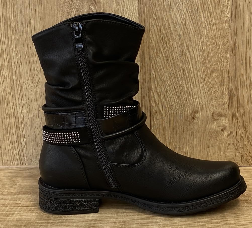 Pogolino Damen Stiefeletten Nieten Biker Boots Glitzer Stiefel leicht gefüttert 1573