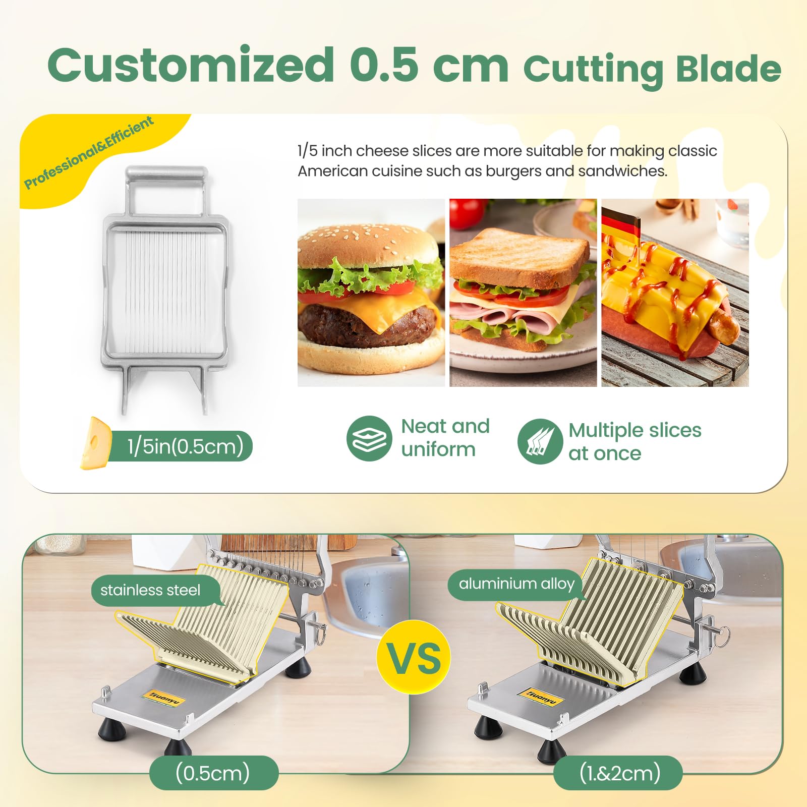 Huanyu Commercial Cheese Slicer with 0.5cm Cutting Board Stainless Steel Cheese Cutter with Wire Multifunctional Wire Cutter for Cheese Butter and Luncheon Meat - Image 3