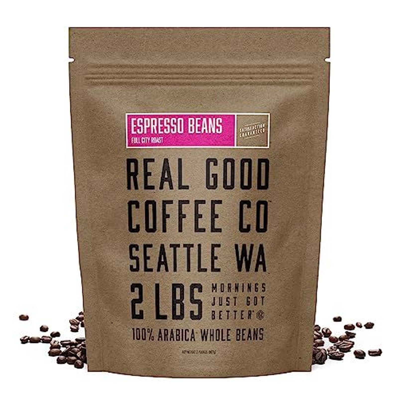 Real Good Coffee Company - Whole Bean Coffee - Full City Roast Espresso Coffee Beans - 2 Pound Bag - 100% Whole Arabica Beans - Grind at Home, Brew How You Like