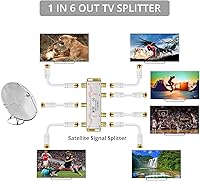 Vista 4 de Justech Divisor de cable coaxial de 6 vías, divisor coaxial de TV MoCA 5-2500MHz con cable coaxial de 4.9 ft F enchufes para Sky Box Telewest