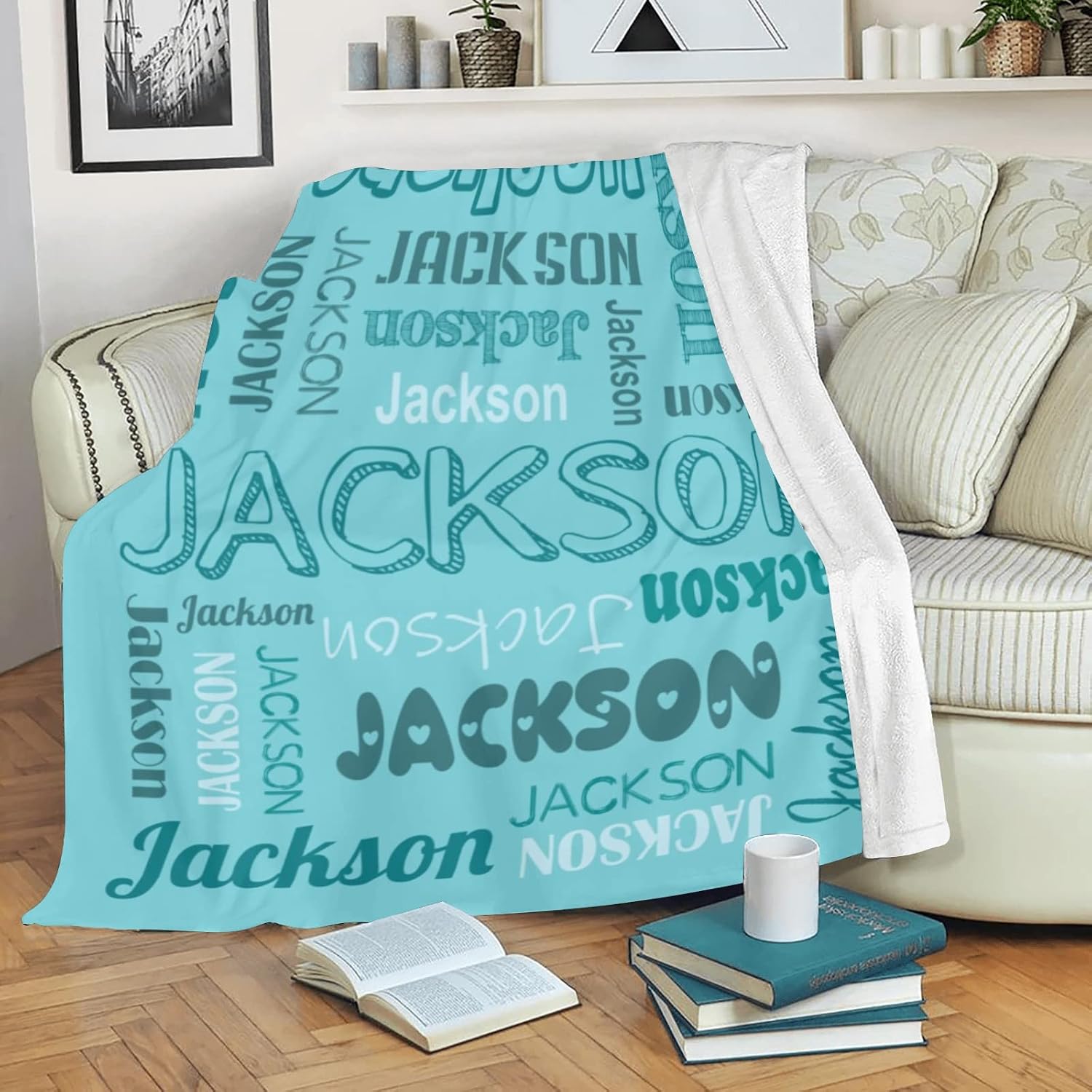 Personalized Name Blankets for Baby Boy Girl Custom Super Soft Blankets with Name Text for Kids and Adults Personalized Baby Gifts Birthday for Daughter Son (Cyan)