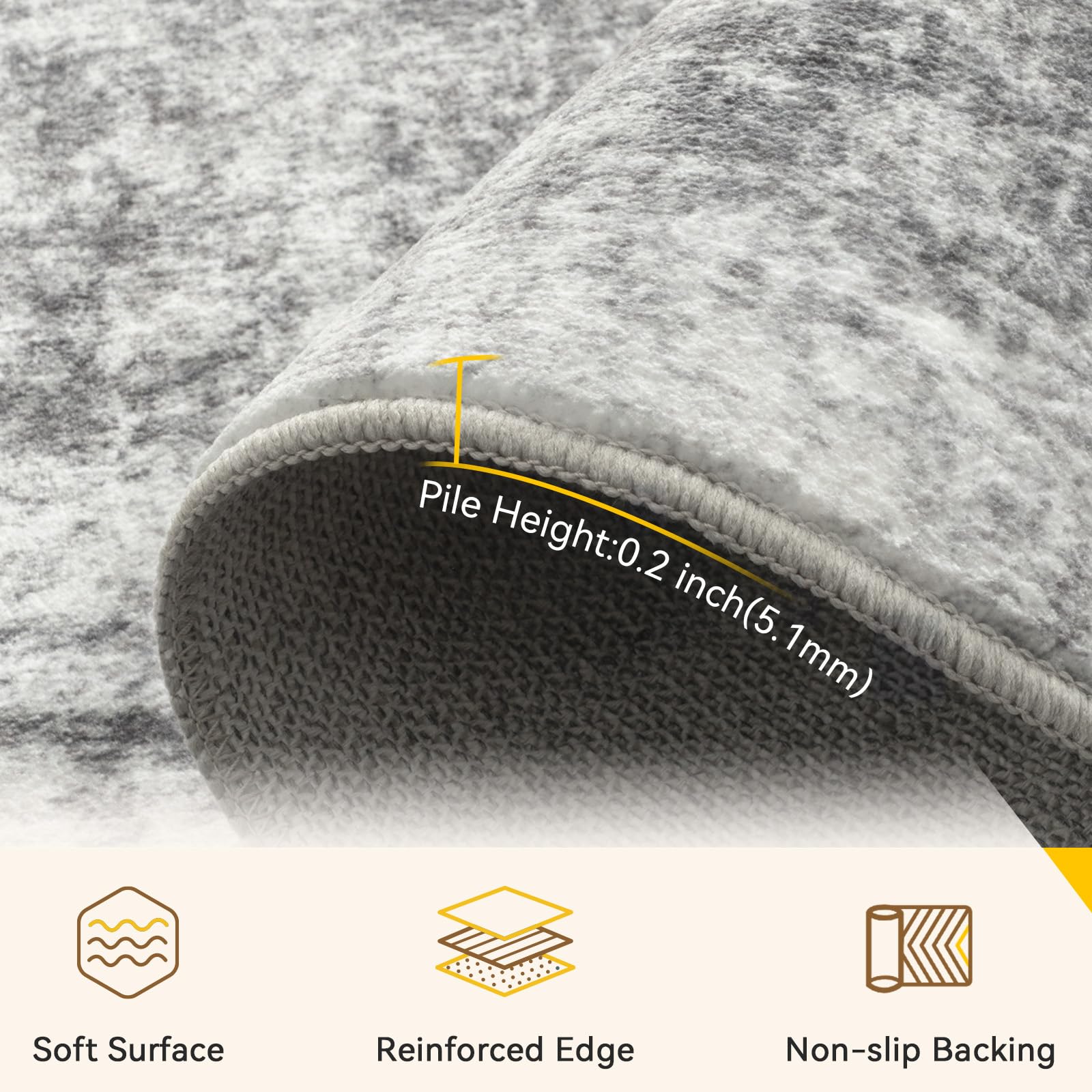 RELEANY Washable Area Rugs 5'x7' Non-Slip Modern Abstract Soft for Living Room Entryway Bedroom Nursery, Print Pattern, Gray White Grey