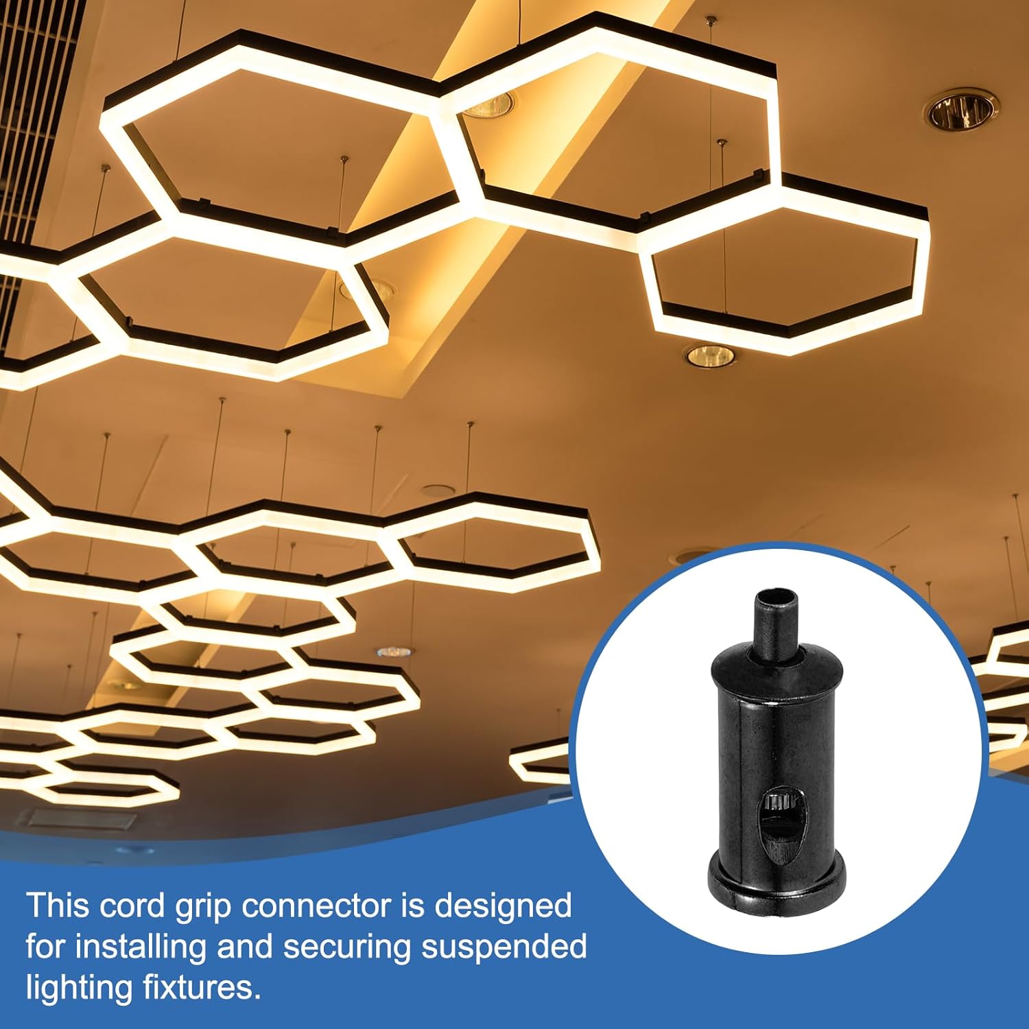 MECCANIXITY 8 Set Cord Grip Adjuster for 1/16" (1-2mm) Cable, Adjustable Steel Wire Rope Locking Clamp Connector with Mount Screw Kit for Chandelier DIY Lighting Fixtures, Black Tone