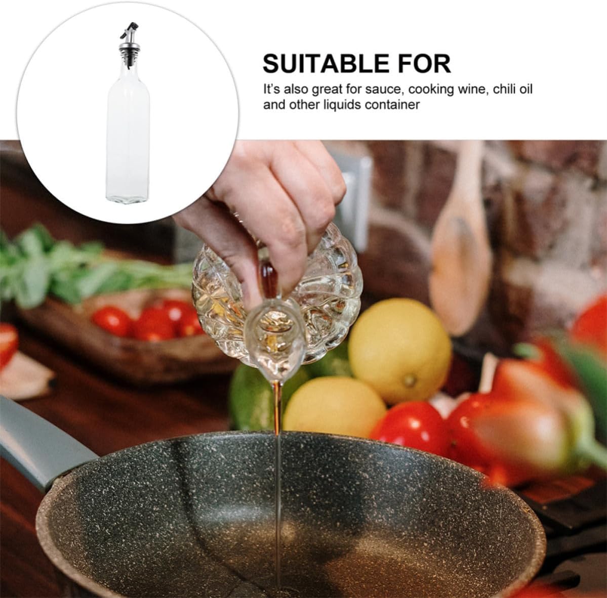 Glass Oil Bottle Dustproof Lid with Automatic Opening and Closing 500ml