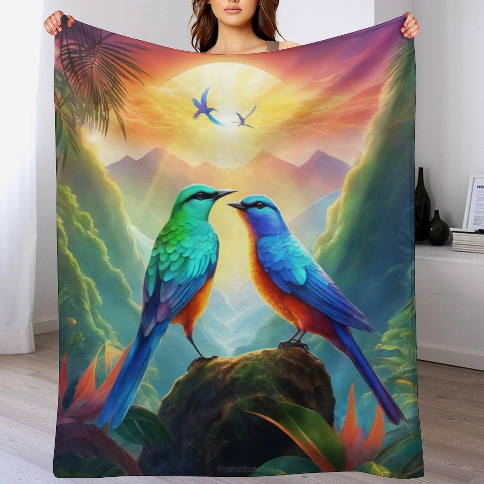 Couverture polaire cute oiseau en flanelle thermorégulatrice pour toutes saisons