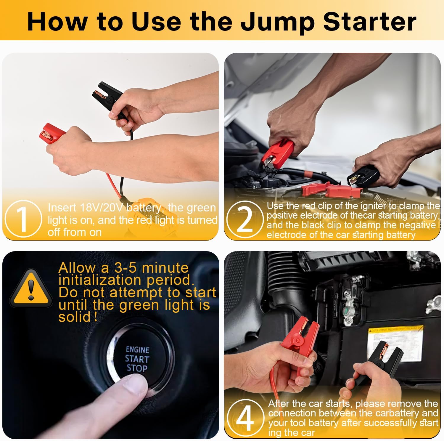 Jump Starter Compatible with Dewalt 20V Tools - Heavy Duty 11AWG Jump Starter Cable (1.2FT), Car Battery Booster Using Power Tool Batteries (Battery not Included)