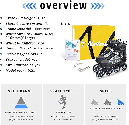 Miniatura 6 de Nattork Patines en línea ajustables para adultos y adolescentes, patines para exteriores e interiores para niños, principiantes