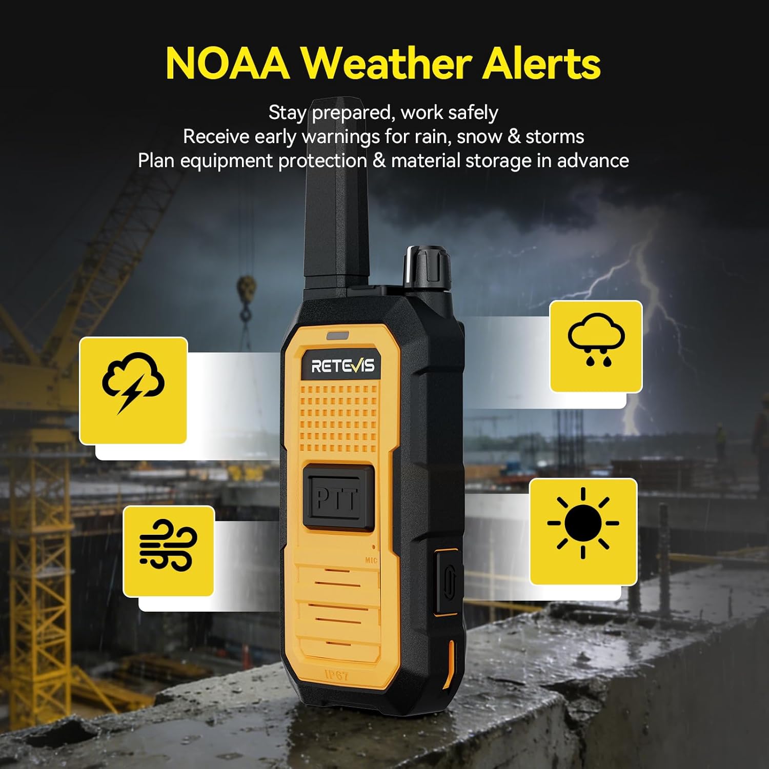 Retevis RB48A Jobsite Heavy Duty 2 Way Radios Long Range,IP67 Noise Reduction Walkie Talkies for Adults, Antenna ID Rings,1000mW Speaker, FRS, 23-Hour Battery, for Construction Manufacturing(10 Pack)