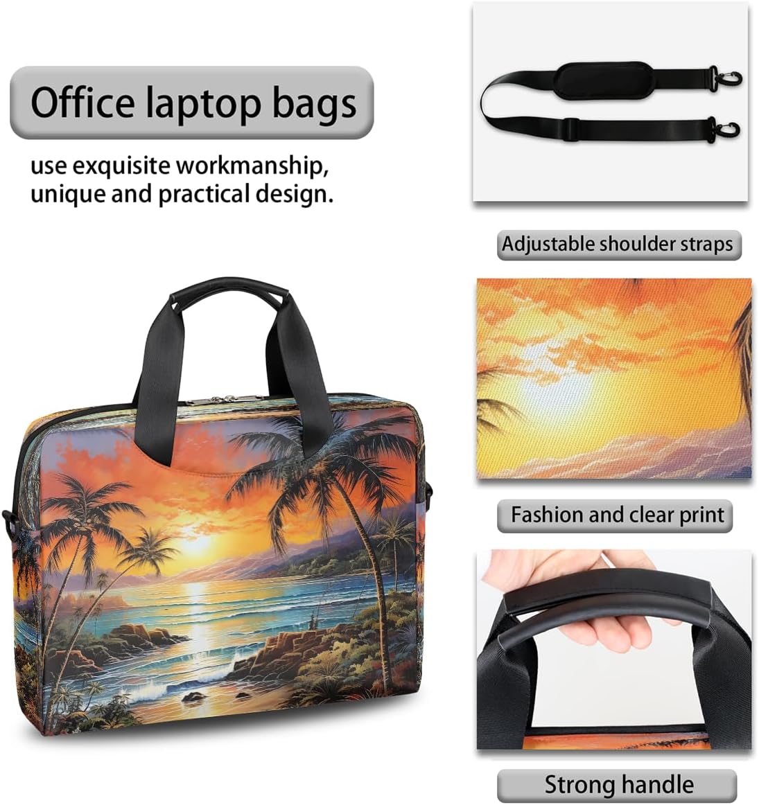 Tropical Tree Sea Laptop Bag Carrying Case 15.6 Inch Laptop Briefcase Messenger Shoulder Bag for Tablet Computer Bag for Travle Business Men Women