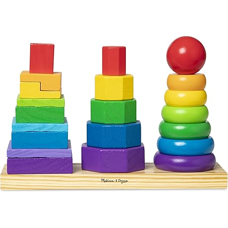 Melissa & Doug Geometric Stacker - Wooden Educational Toy
