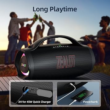 ZEALOT 160W Bluetooth Speaker, Portable Wireless Loud Speaker with 36000mAh Battery, IPX6 Waterproof Outdoor Speaker, Deep Bass Stereo Sound, EQ/USB/TF/AUX for Home/Party/Beach/Travel