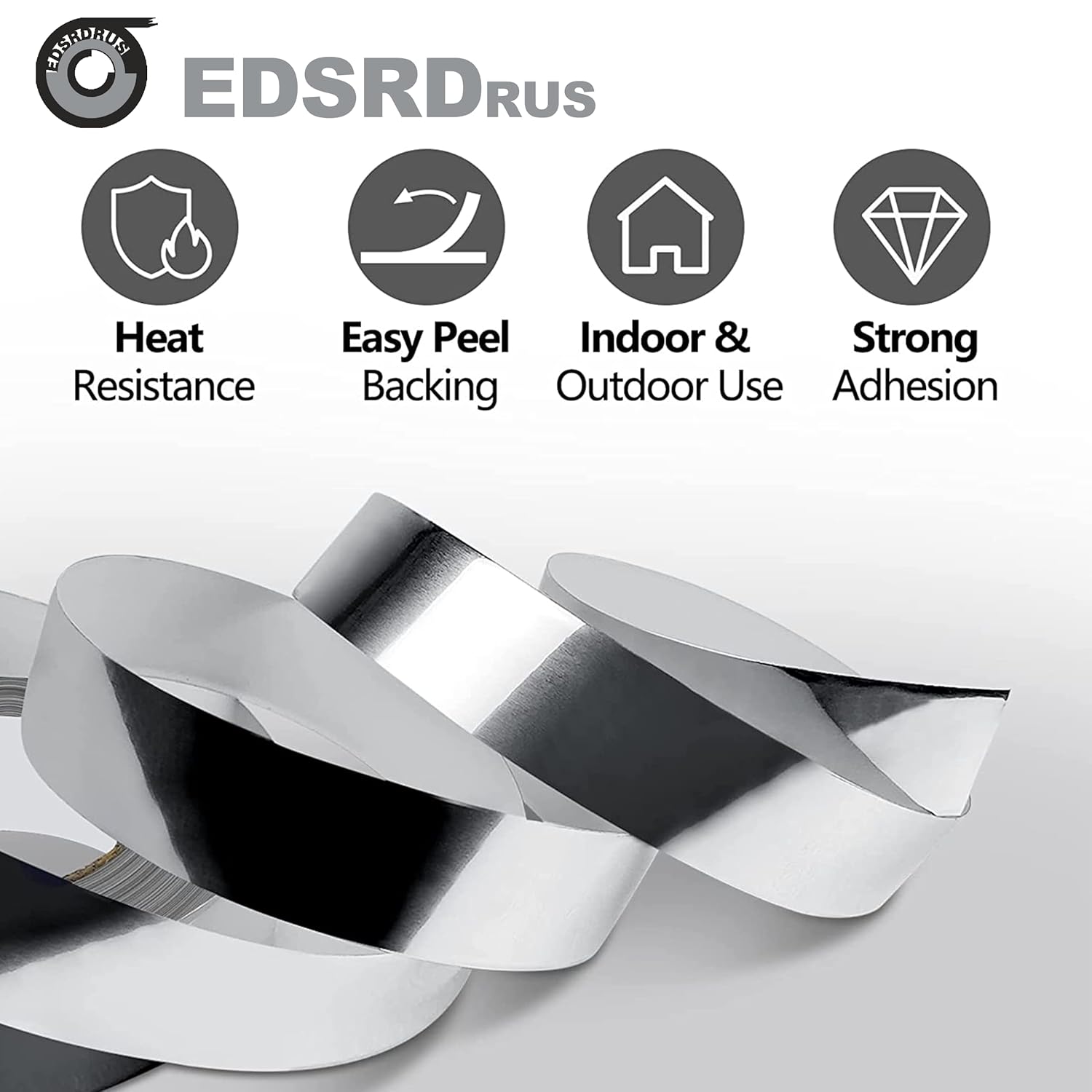 EDSRDRUS 2in x 98ft (3.5mil) Aluminum Tape Heavy Duty Reflective Duct Tape Resists Flame Foil Tape for HVAC Hot & Cold, Duct Sealing, Metal Repair