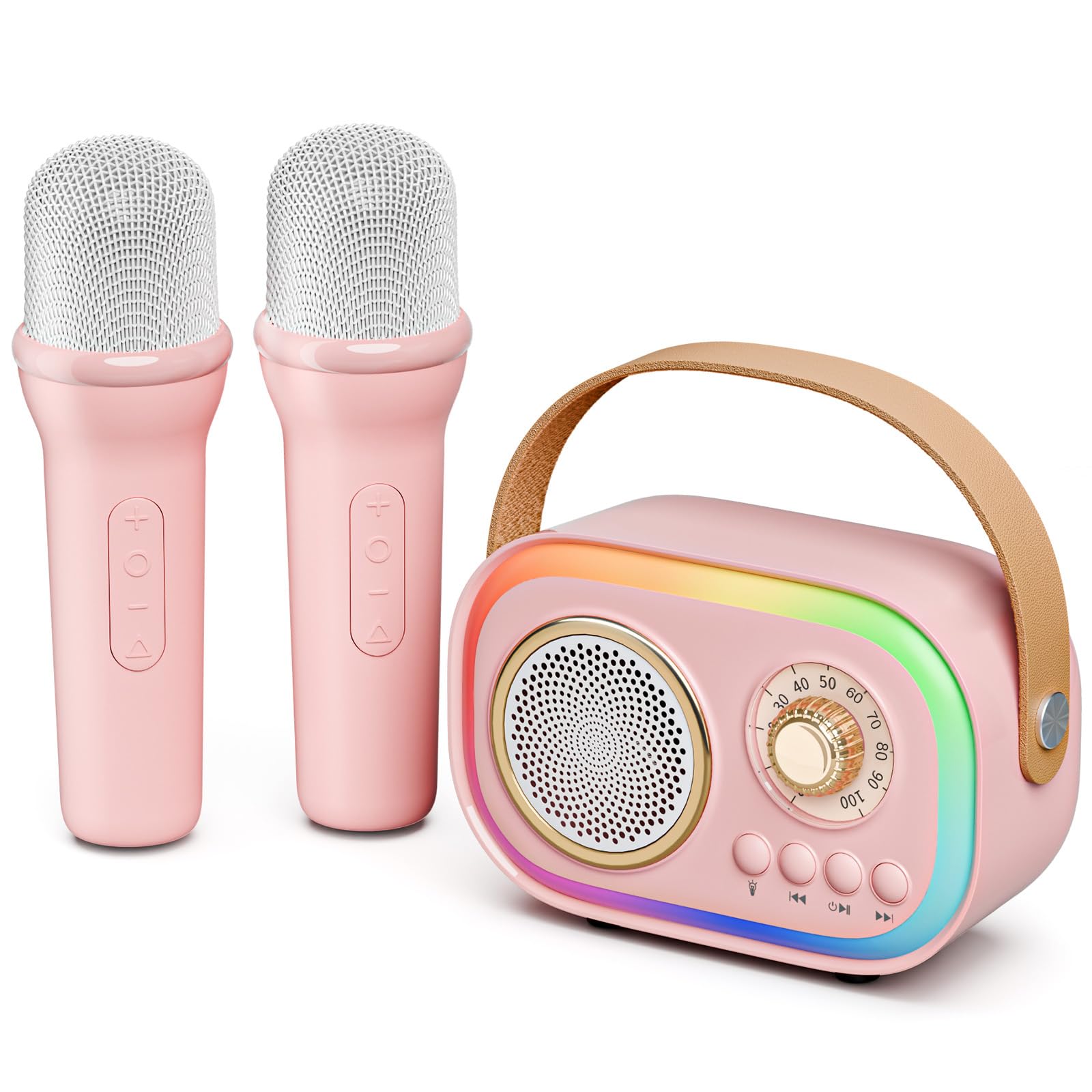 UPGRADE Karaoke Machine for Kids Adults, Portable karaoke machine with 2 microphones,5 LED Party Lights & 12 Voice Effects, Kids toys girls toys Christmas Birthday Gifts for Girls Aged 3-18 Years Old