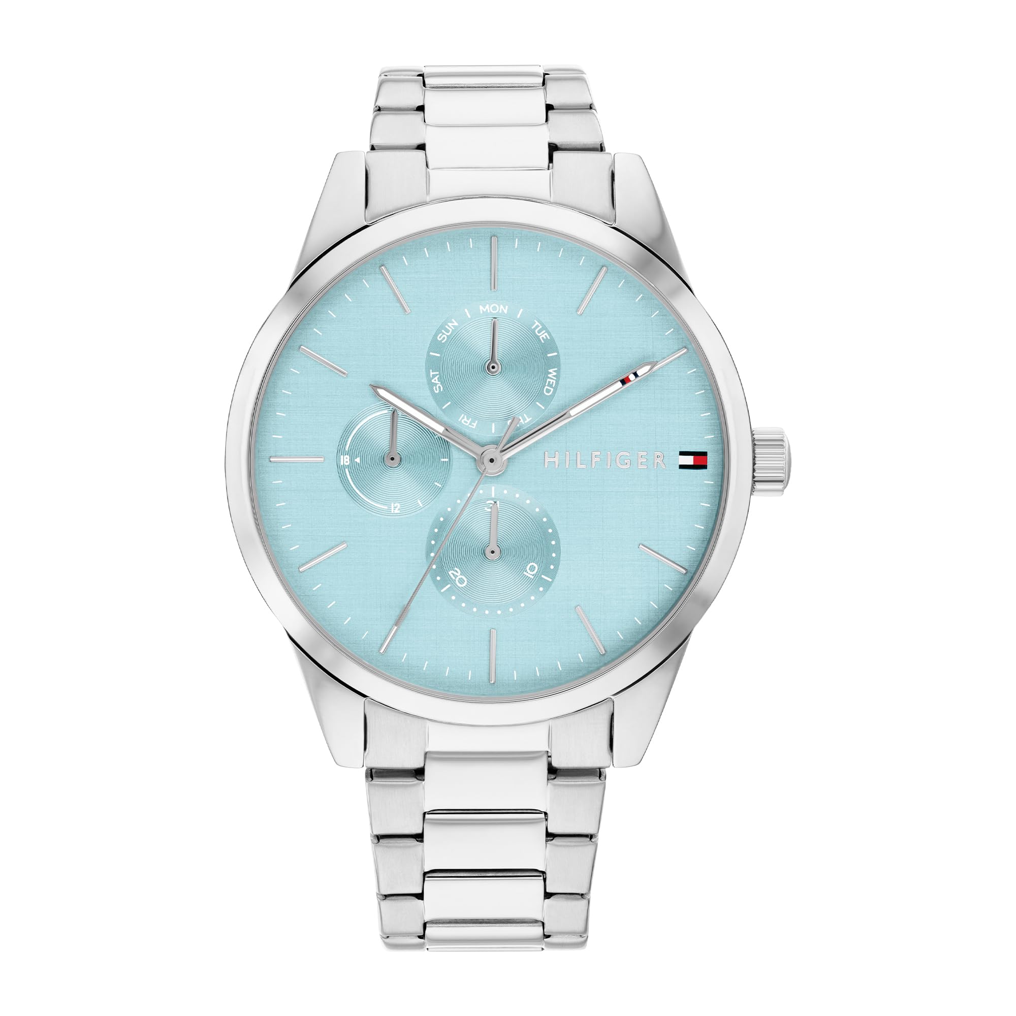 Tommy Hilfiger Orologio Analogico Multifunzione Al Quarzo Da Donna Con Cinturino In Acciaio Inossidabile Argentato - 1782767, Light Blue-image