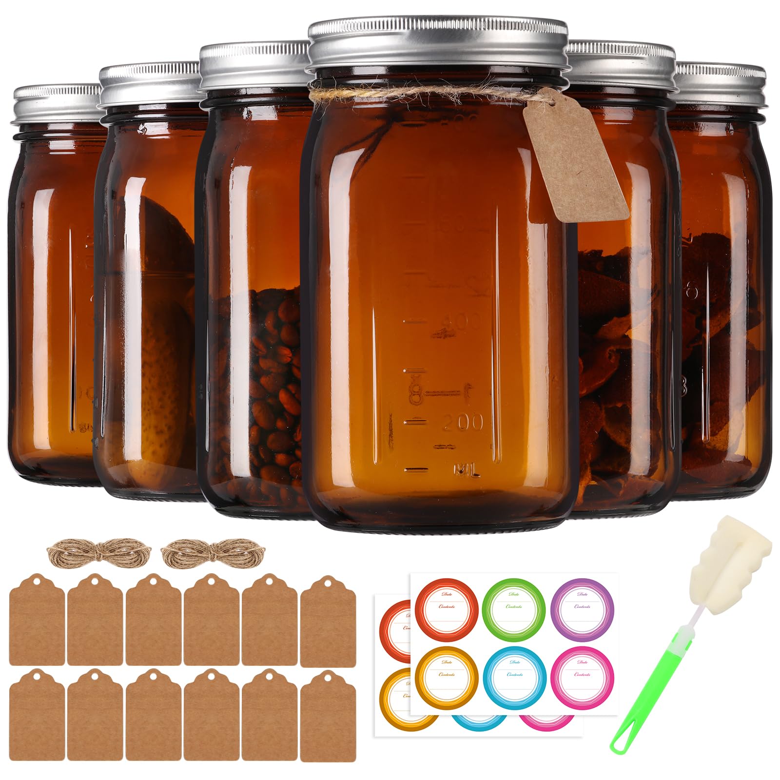 Homerove 32 oz Amber Mason Jars 6 Pack