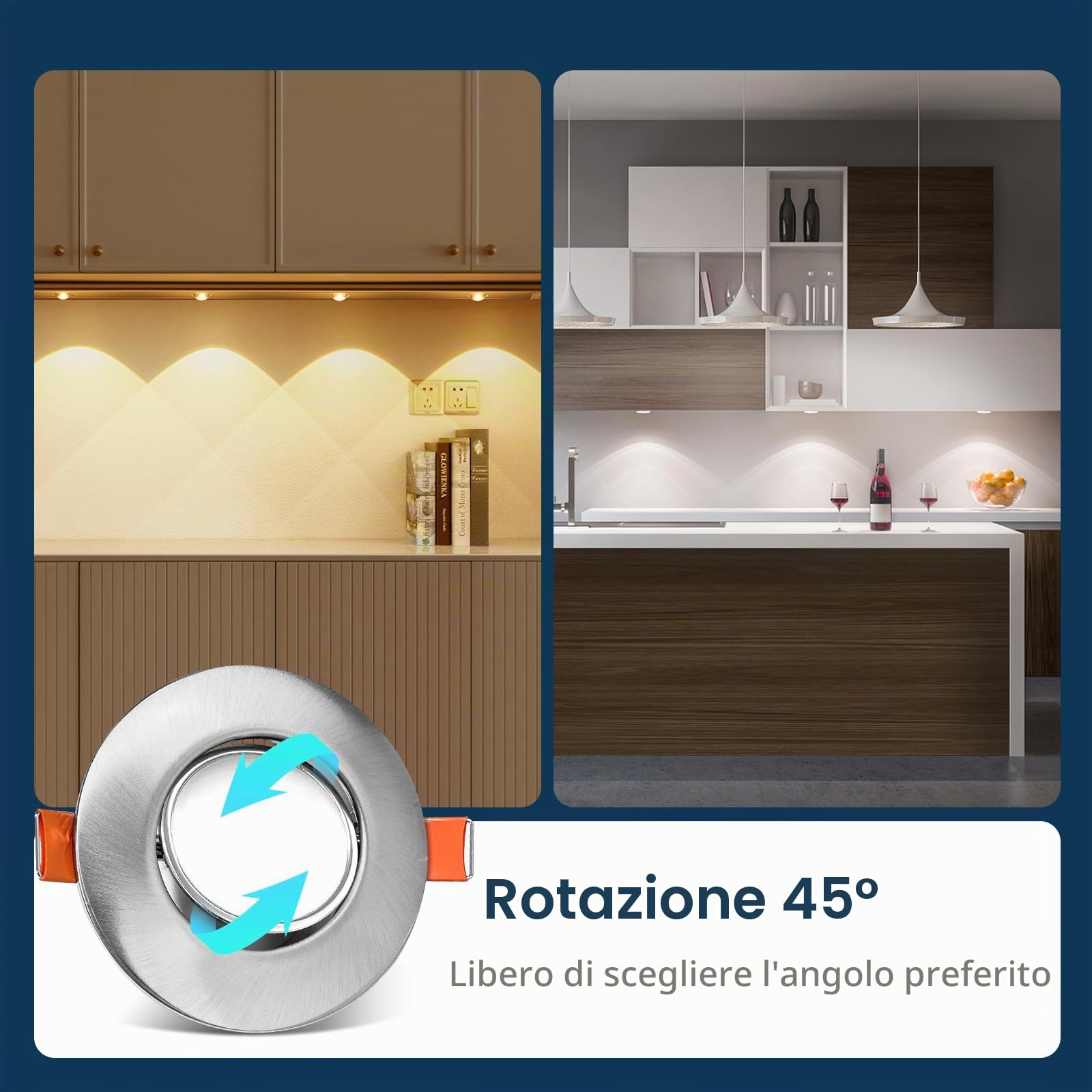 GeyouLux 3CCT Faretti LED da Incasso per Cartongesso Dimmerabile 4.9W 500LM 230V Faretti LED Soffitto IP44 Apertura 68-80mm Faretti Ruotabile a 45° Bagno Faretti da Incasso Set di 6 Nichelato