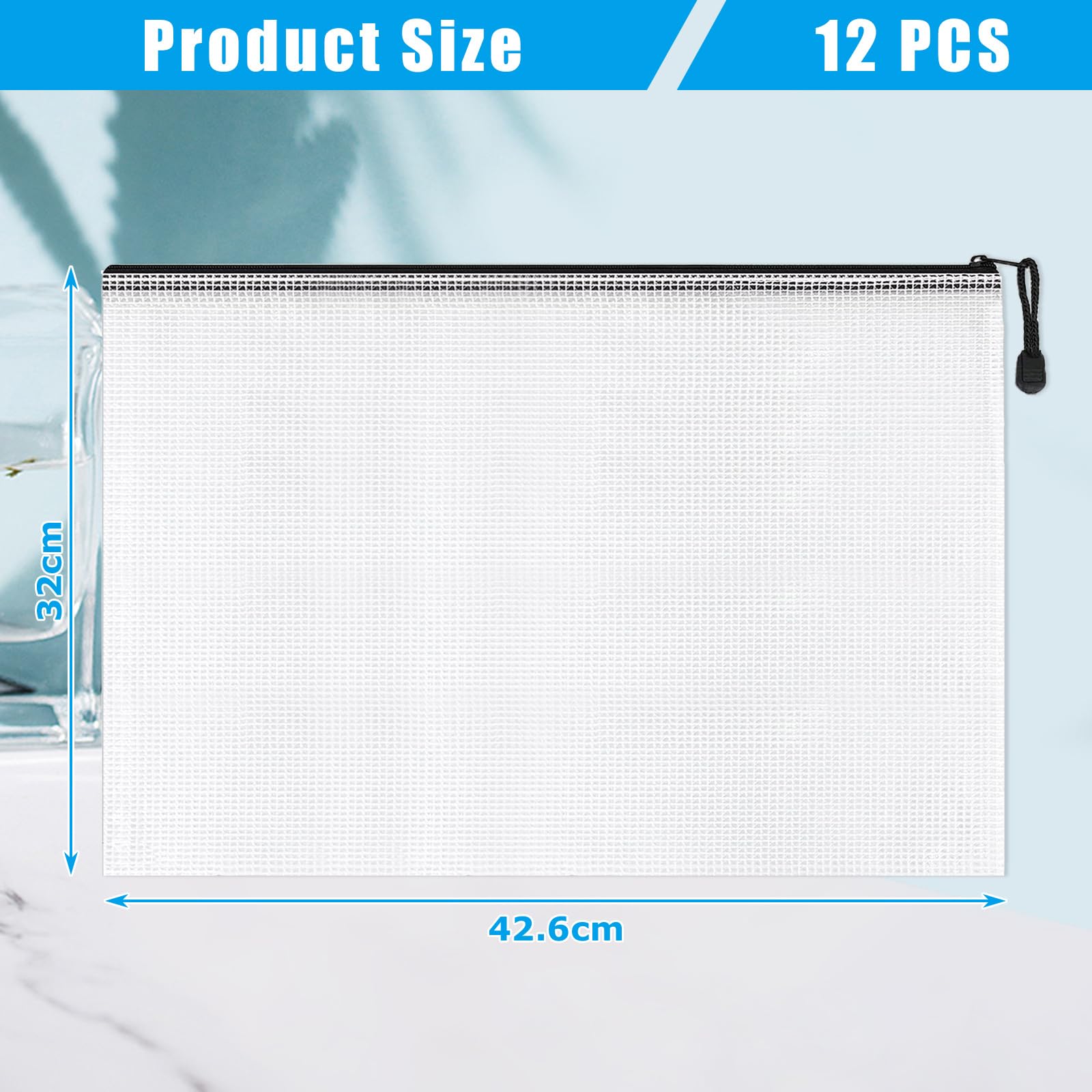 VIDETOL 12 PCS A3 Plastic Zip Wallets, Waterproof Mesh Folder, Black A3 Document Wallets for Home Office and School - Image 2