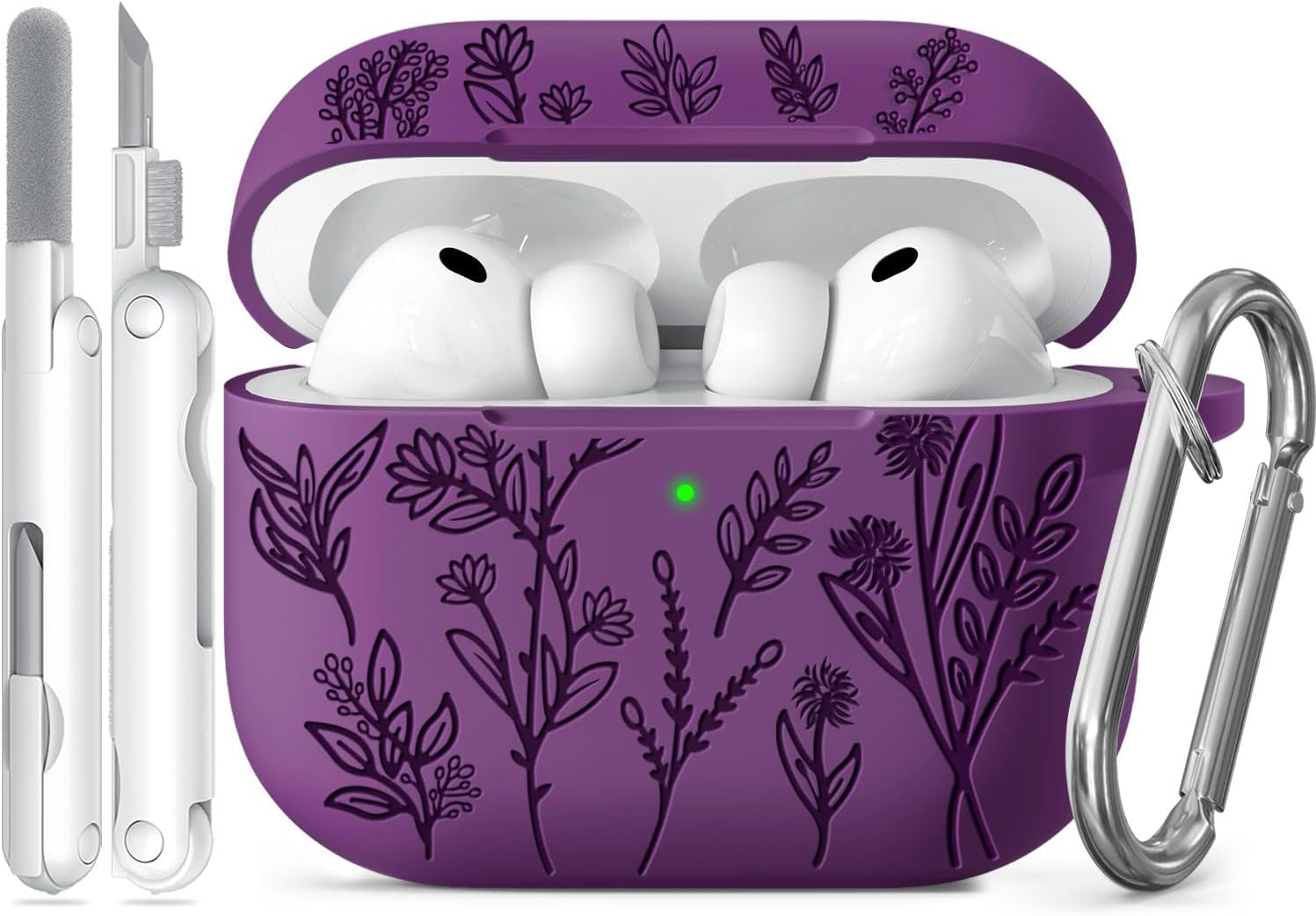 Ekoonpft for Airpods Pro 3 Case, Flower Engraved Cases for Apple AirPods Pro 3rd Generation 2025, Soft Silicone Cover for Men Women Girly with Cleaning Kit & Keychain, Anti-Scratch, Shockproof
