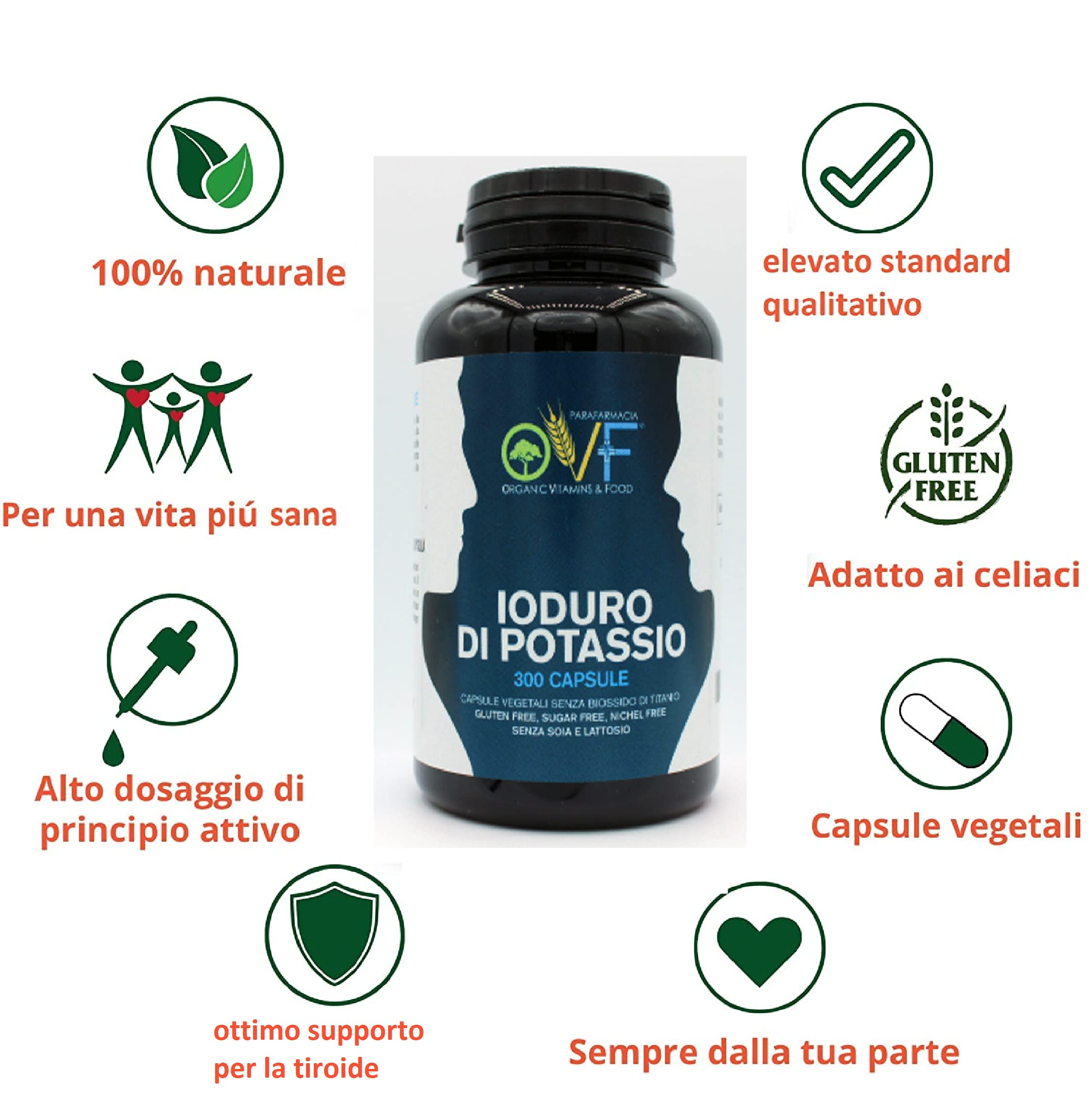 OVF integratore iodio puro 225 mcg (150% VNR), 300 capsule di potassio ioduro per proteggere la tiroide, pillole ioduro di potassio per una scorta conveniente di 10 mesi