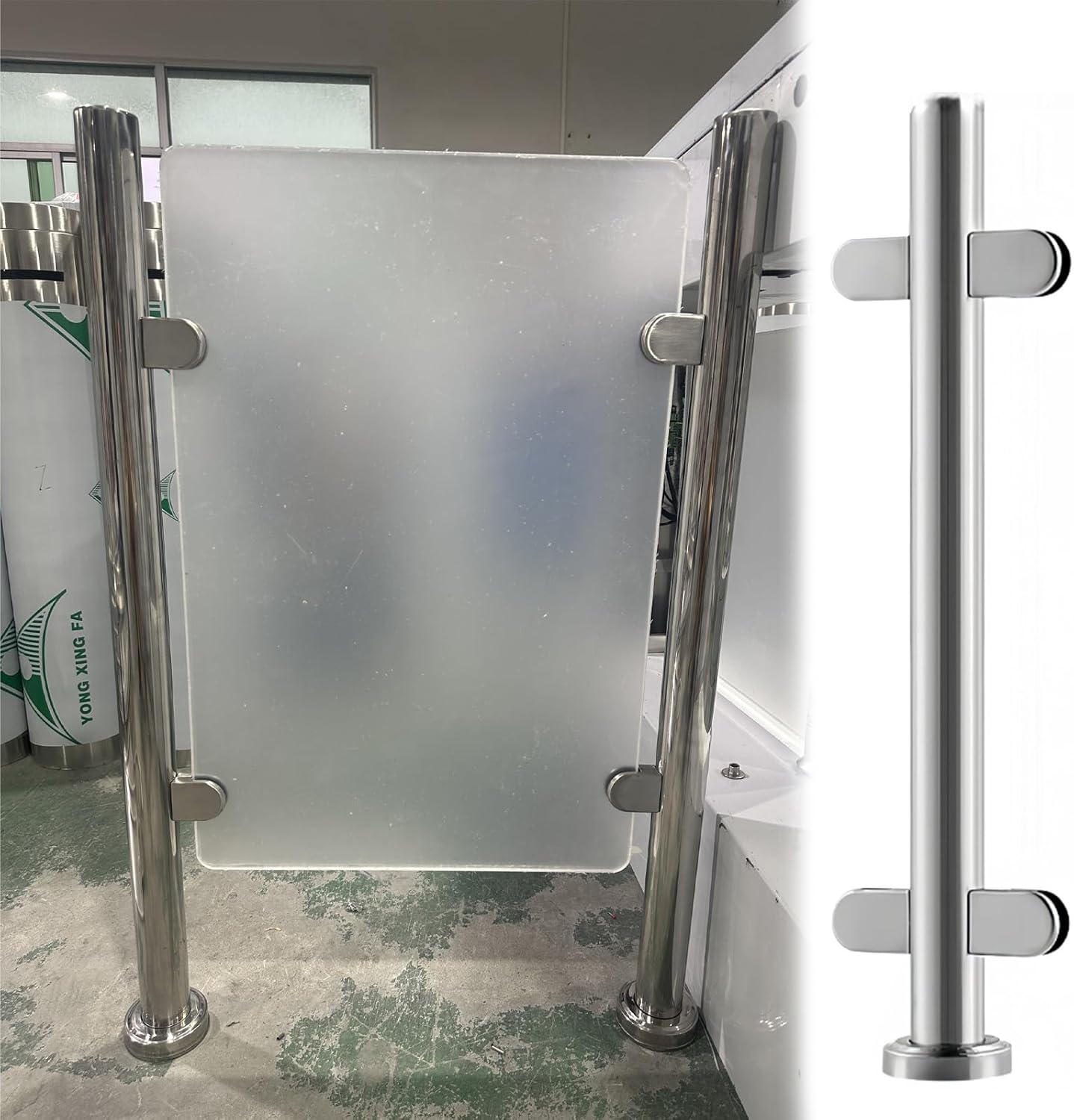 Stainless Steel Round Glass Railing Post with Clamp Kit for Indoor/Outdoor Stairs, Durable Glass Balustrade System (Mid Post, 85cm/33.5in)