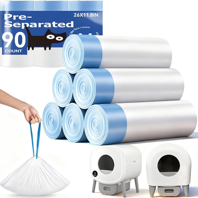 Sacos para Caixa de Areia Automática de Gatos KropBom com Cordão Branco, Pacote com 90