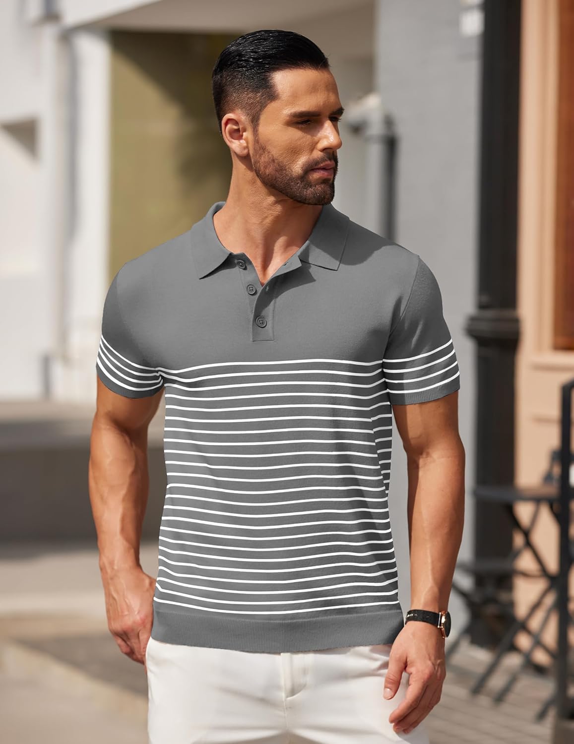 COOFANDY Men's Short Sleeve Polo Shirts Vintage Knitted Shirt Casual Button Down Golf Shirts - Image 2