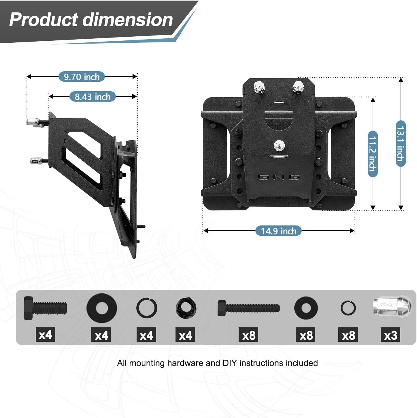 Compatible with 2007-2018 Wrangler JK/JKU Spare Tire Carrier Adjustable Tire Lift Carrier up to 40 inches Spare Wheel Holder Rack Mount Relocation