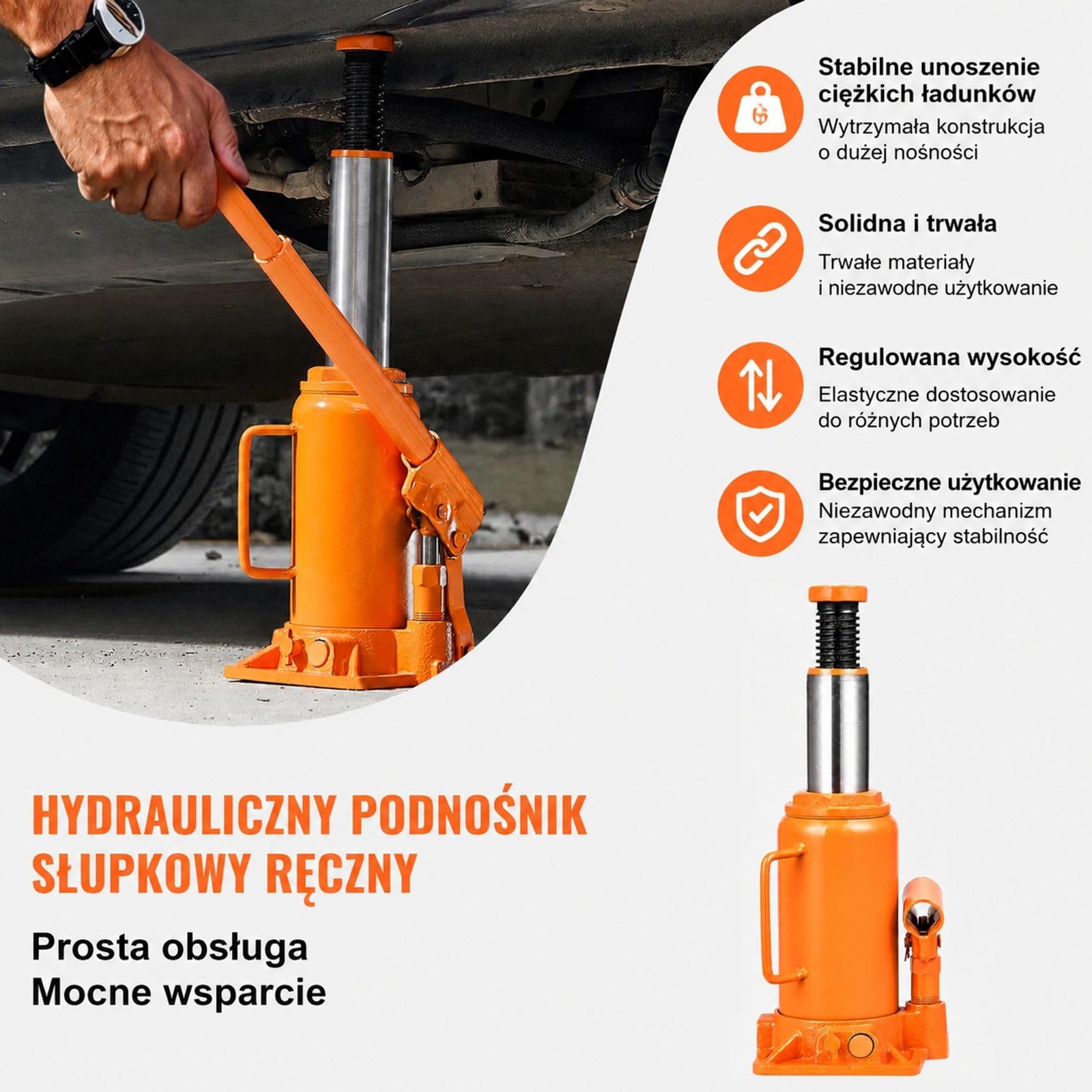 Podnośnik hydrauliczny 12 t, zakres podnoszenia 205-400 mm, wytrzymały podnośnik butelkowy do samochodów osobowych, SUV-ów, pickupów, warsztatów samochodowych, podnośników domowych, sprzętu
