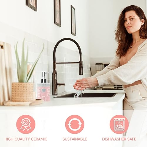 Miniatura 4 de GYOSUGANG Dispensador de jabón dispensador de jabón de baño de cerámica de 1235 onzas con bomba plateada dispensador de jabón líquido decorativo