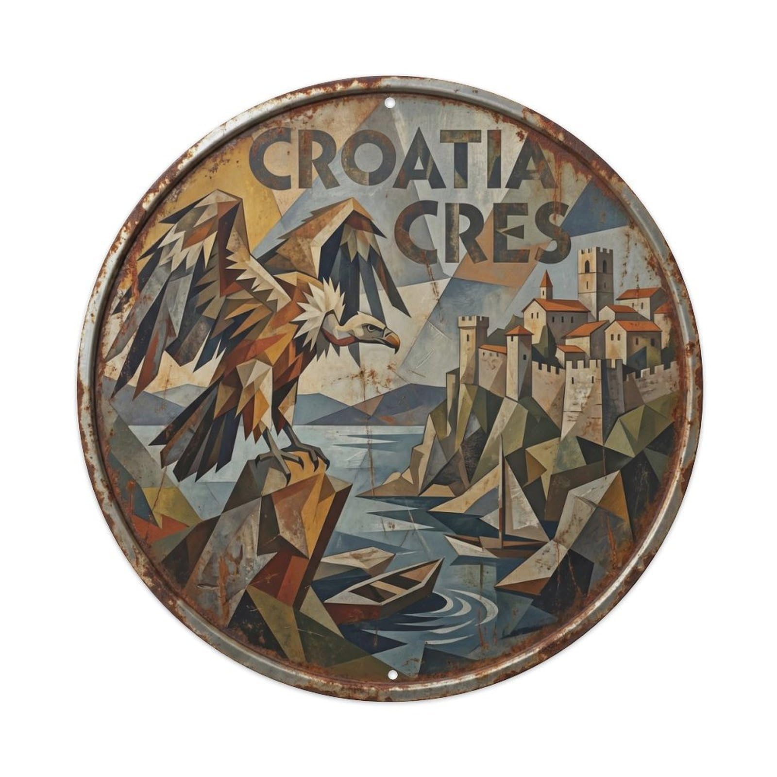 Este 8X8inch Style Cres Griffon Croatian Geometric Cubist European Journey Metal Tin Sign