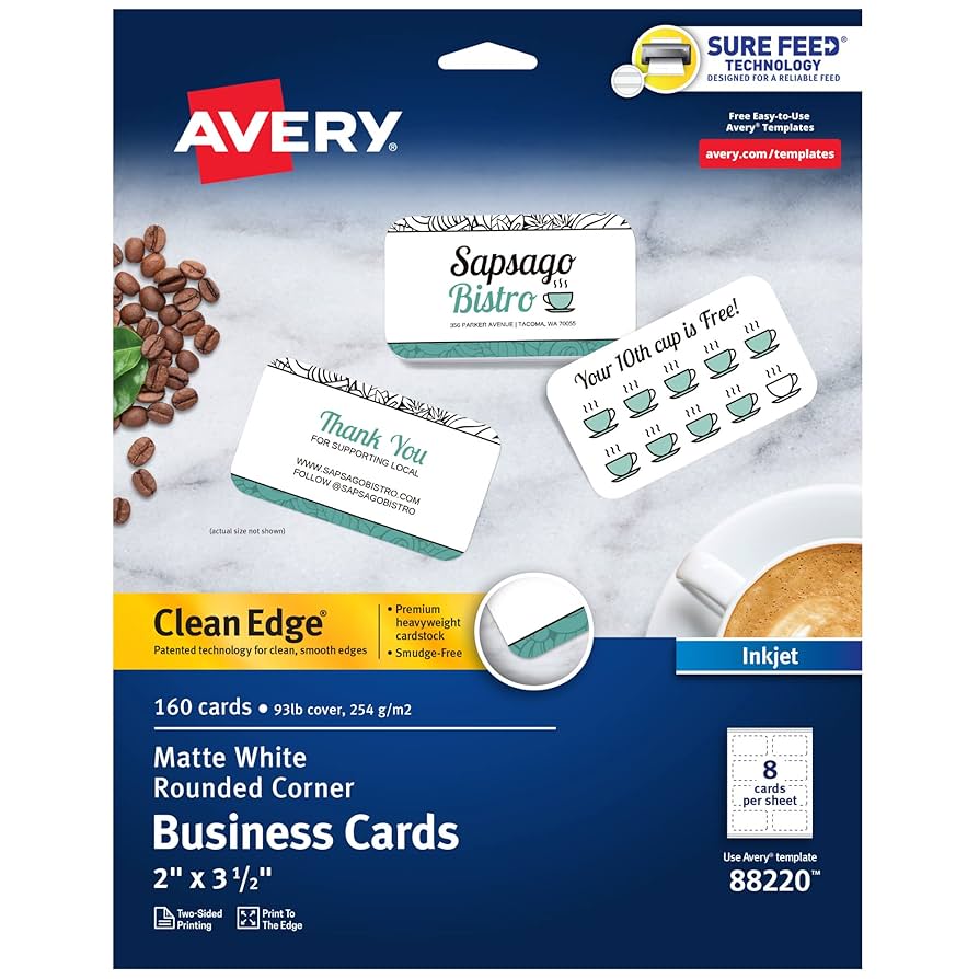 Amazon.com : Avery Clean Edge Printable Business Cards with Sure Feed Technology, Rounded Corners, 2 amazon-com-avery-clean-edge-printable-business-cards-with-sure-feed-technology-rounded-corners-2-x-3-5-white-160-blank-cards-for-inkjet-printers-88220-business-card-stock-office-products