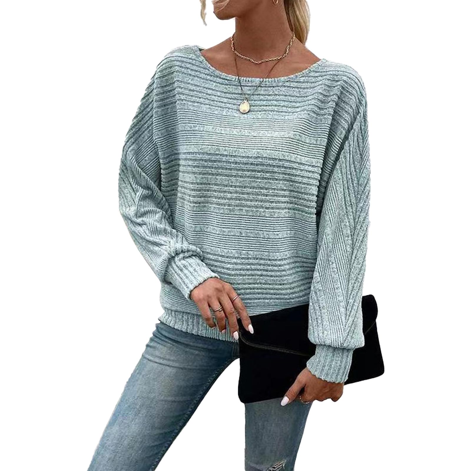 Womens Soft Solid Color Sleeve Long Sleeve Top Long Pullover