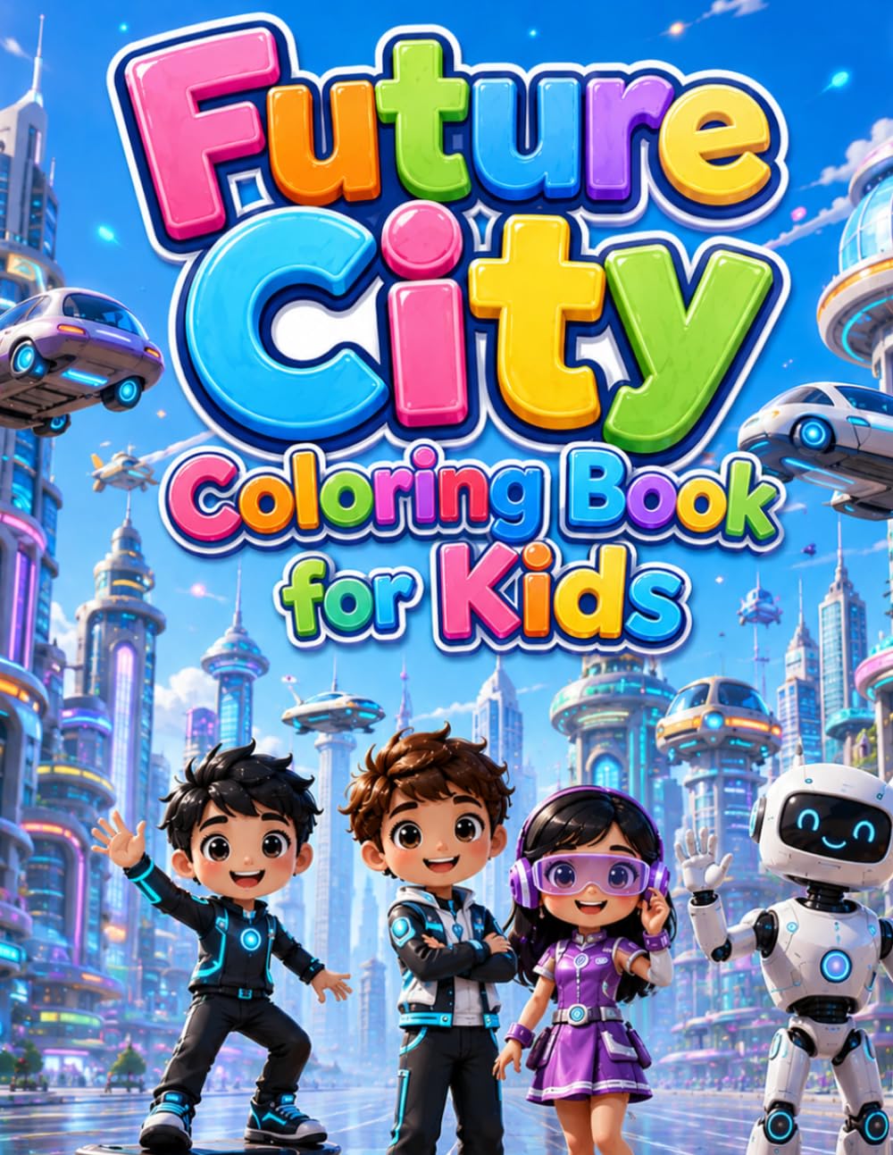 Future City Coloring Book for Kids Ages 3-8: 70 Fun Futuristic Robots & Sci-Fi Coloring Pages Adventure