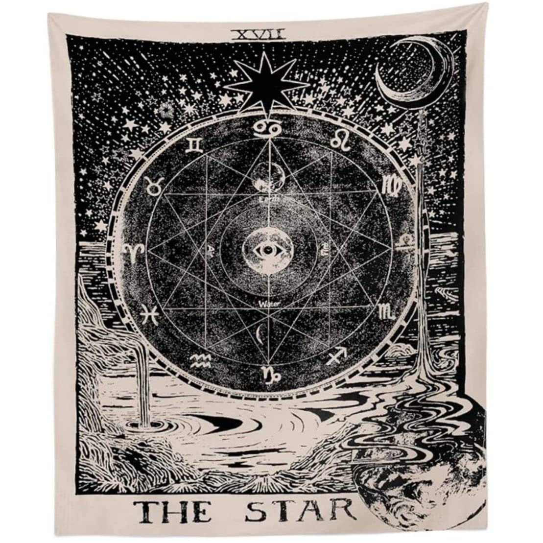Ameble 1Pcs Tarot Star Tapestry Wall Hanging Zodiac Tapestry Astrology Meditation Medieval Tarot Decor Wall For Bedroom Dorm Room (The Star, 130X150cm) The 130X150cm.