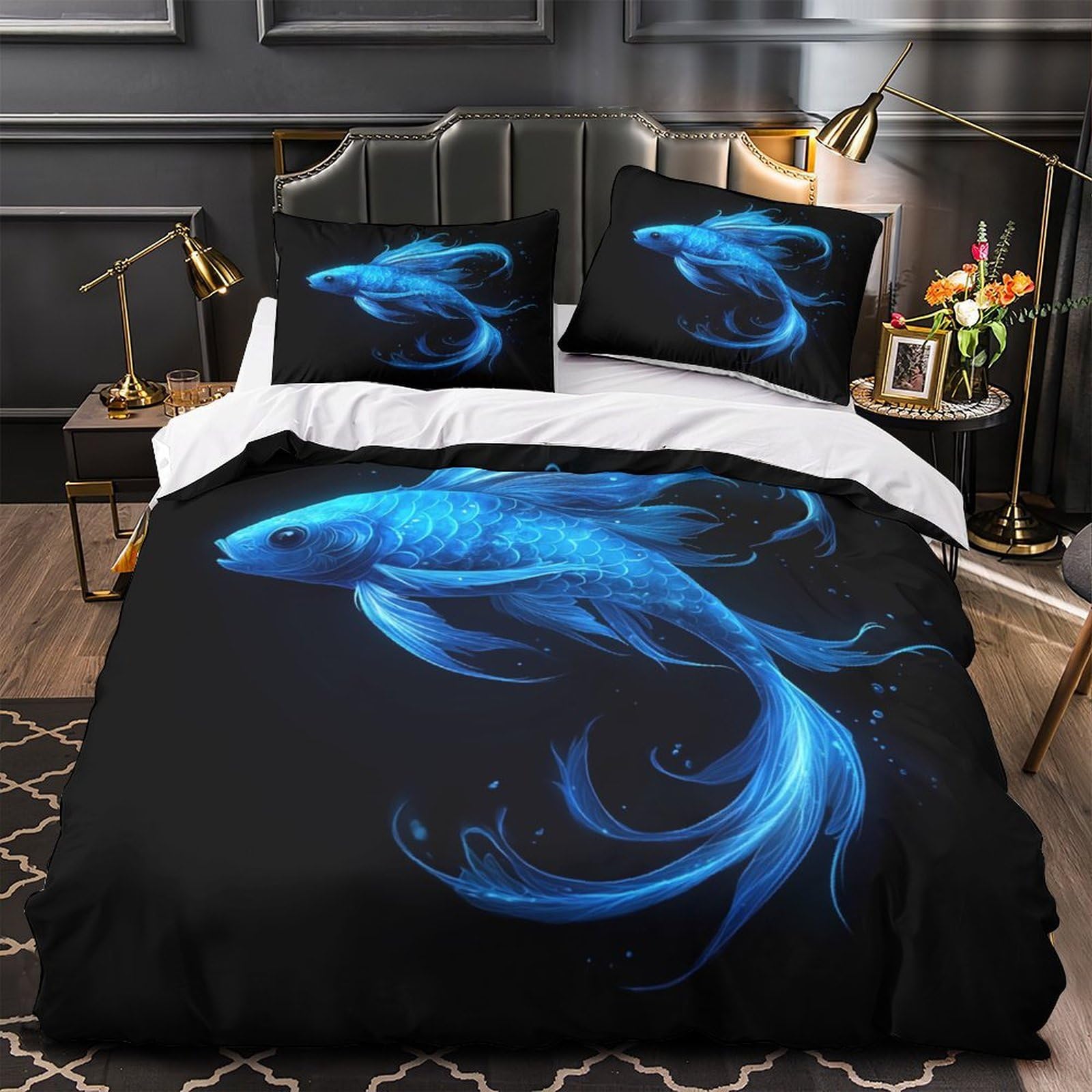 Housse de couette poisson bleu 3d microfibres super king lit adulte