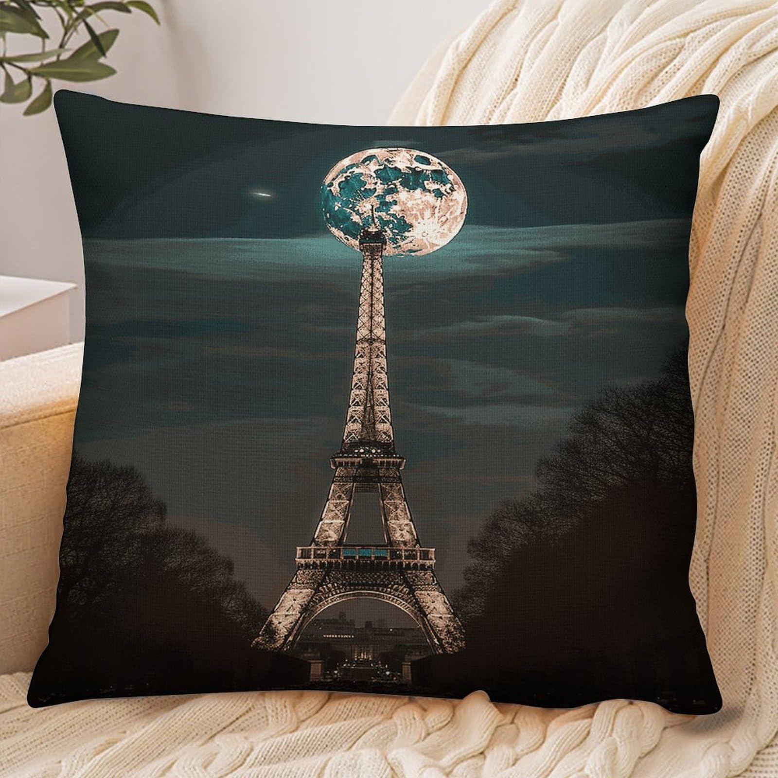 Fekiloot Style Full Moon Paris Eiffel Tower Pillowcase Pillow Sham Pillow Case