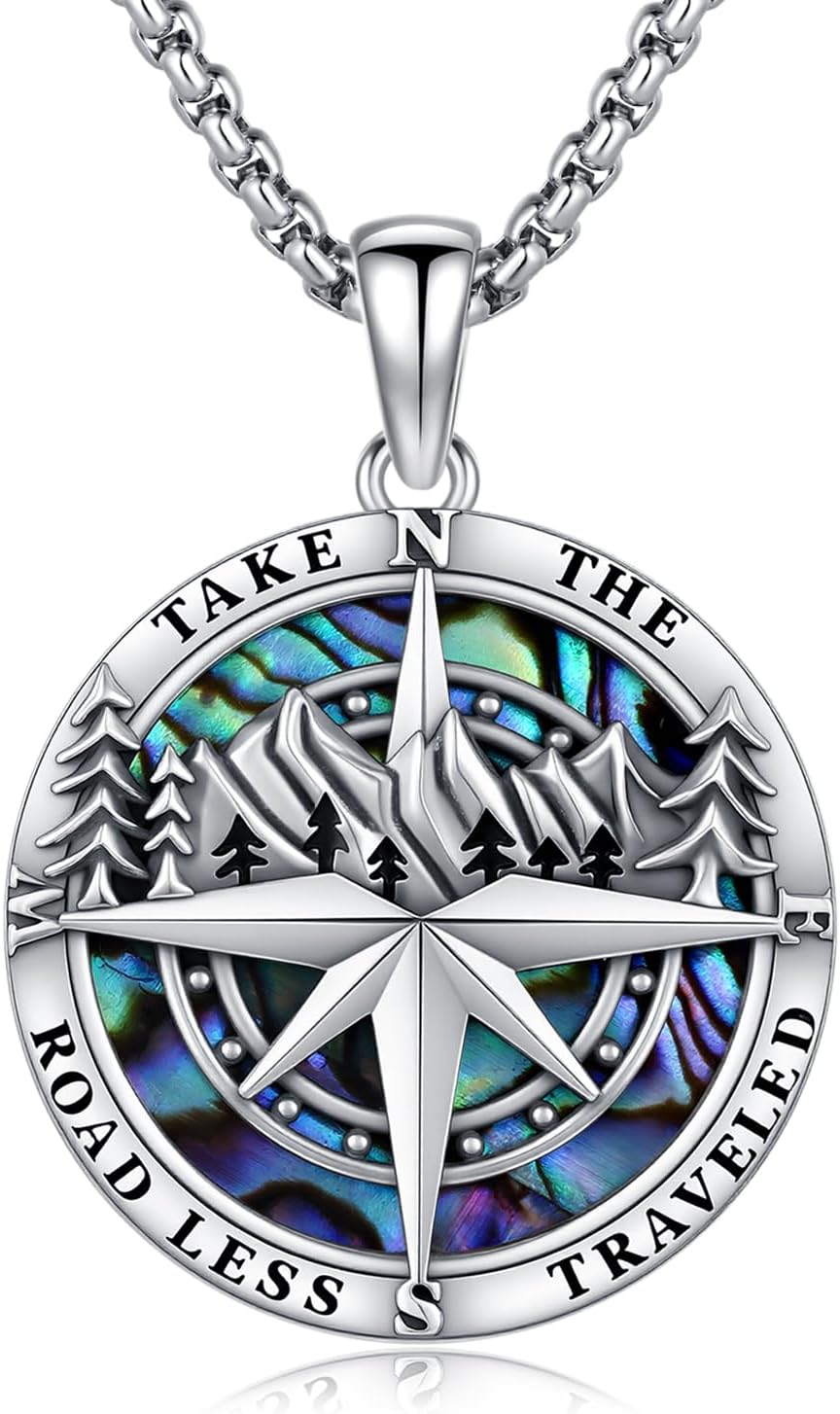 Compass Necklace 925 Sterling Silver Locket Compass Pendant Custom Locket Necklace with Photo Mens Pendant Picture Photo Jewelry for Men Women