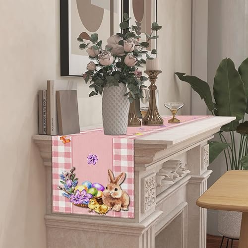 Miniatura 4 de Camino de mesa de lino de Pascua, mantel de Pascua con acuarela, religioso, Jesús, conejito de Pascua, decoraciones y suministros para el hogar,