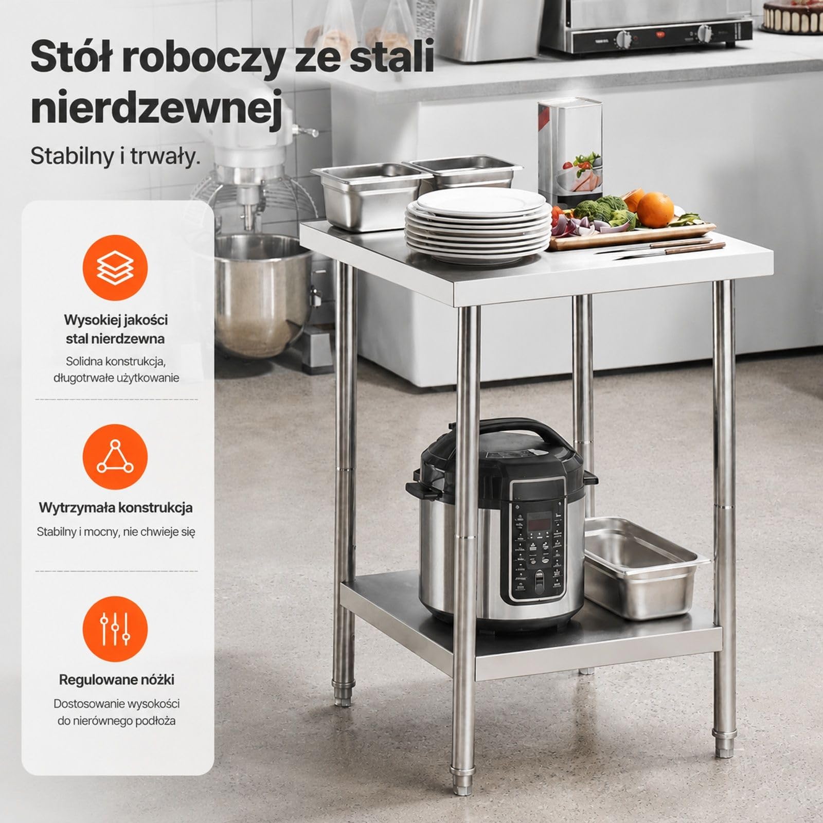 Stół roboczy ze stali nierdzewnej do kuchni gastronomicznej