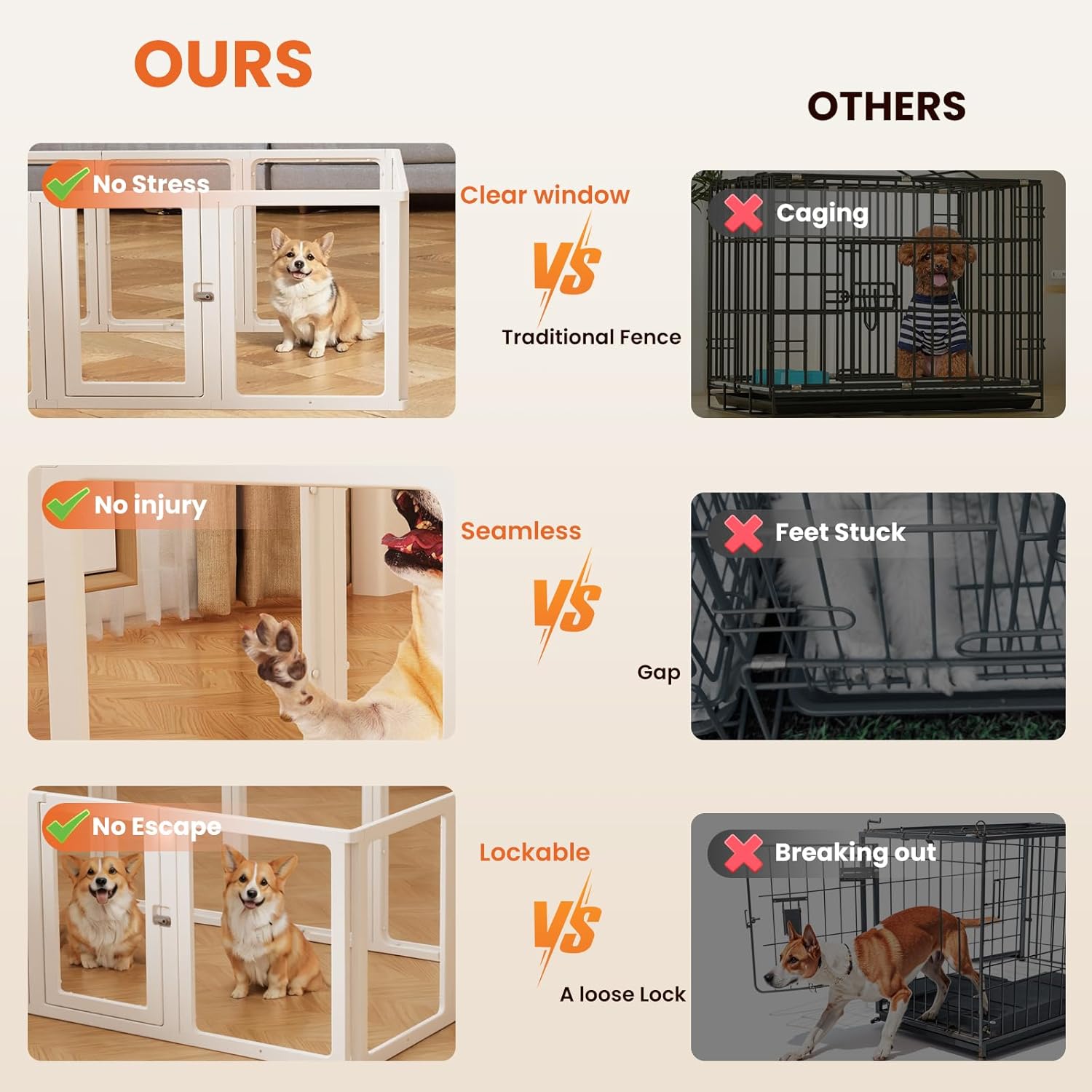12PCS DIY Dog Playpen Transparent Acrylic Dog Playpen Indoor, Easy Assemble & Disassemble Clear Acrylic Playpen for Dogs, Acrylic Dog Pen with Gate, 23.6" Height