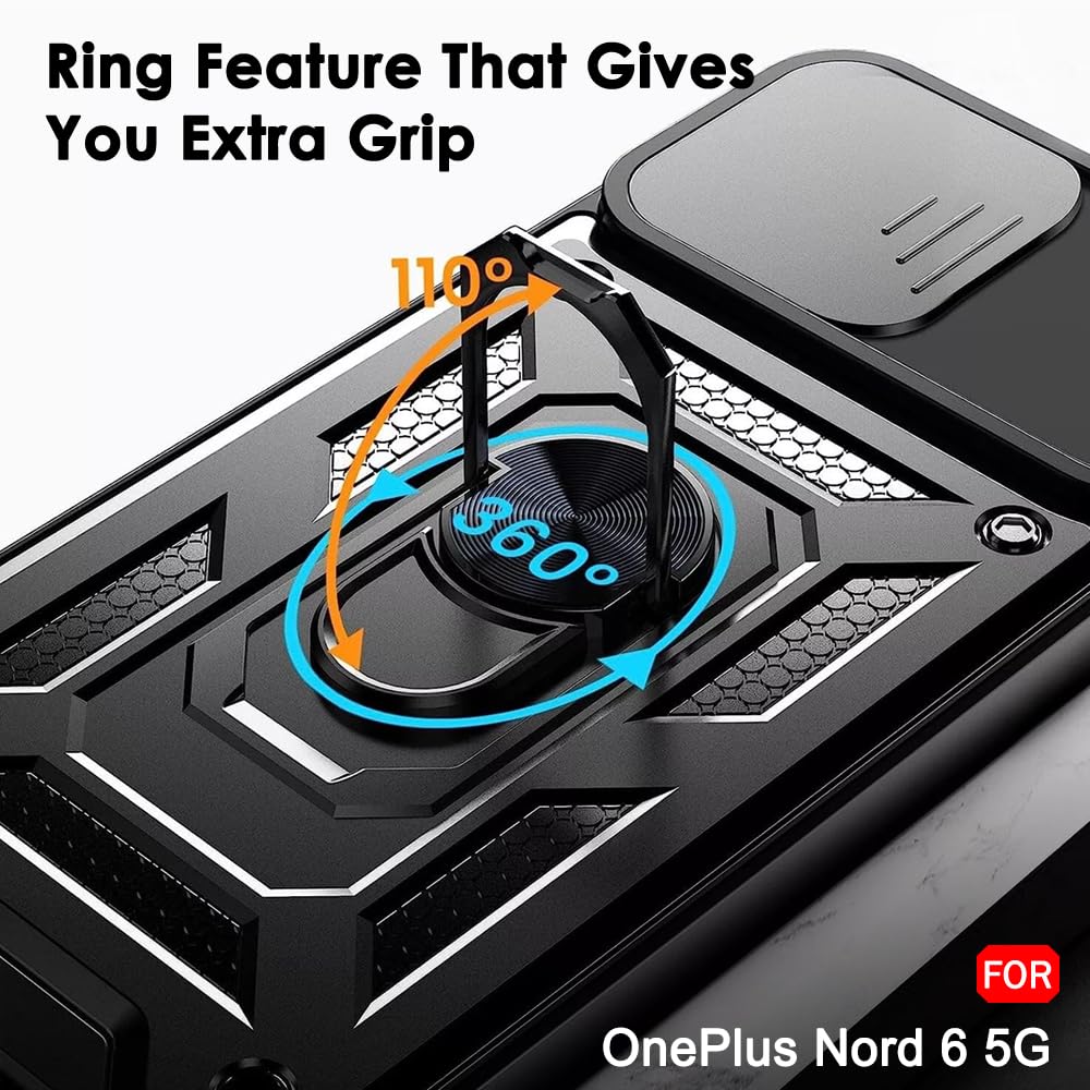 TheGiftKart Tough Armor Bumper Back Cover Case for OnePlus Nord 6 5G | Kickstand & Ring Holder | 360 Degree Protection Back Cover Case for OnePlus Nord 6 5G (PC & TPU, Sliding Camera Cover, Black) — Amazon image 8