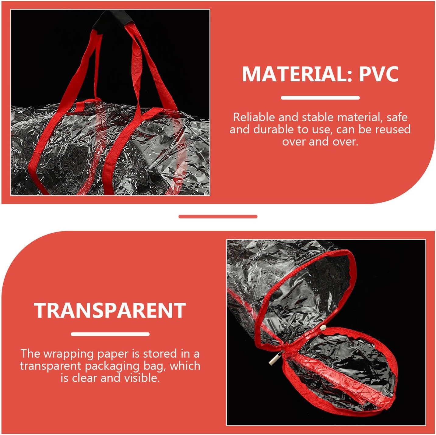Christmas Wrapping Paper Storage Bag 100cm X 20cm Portable Red Pouch with Zipper for Holiday Wrap Organizer and Packaging Paper Storage