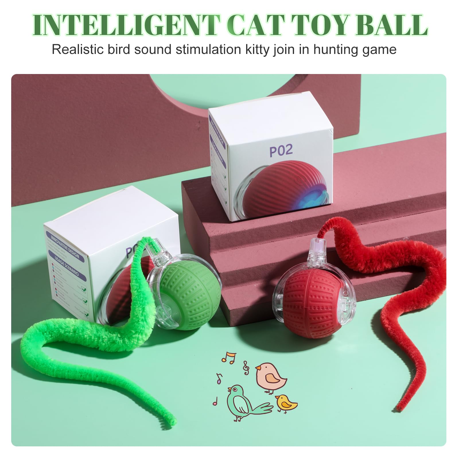 Interaktives Katzenspielzeug für Indoor-Katzen, schnelles Rollen auf Teppichzwitschern und bewegungsaktivierte Katzenbälle für gelangweilte Indoor-Katzen, 2 Stück